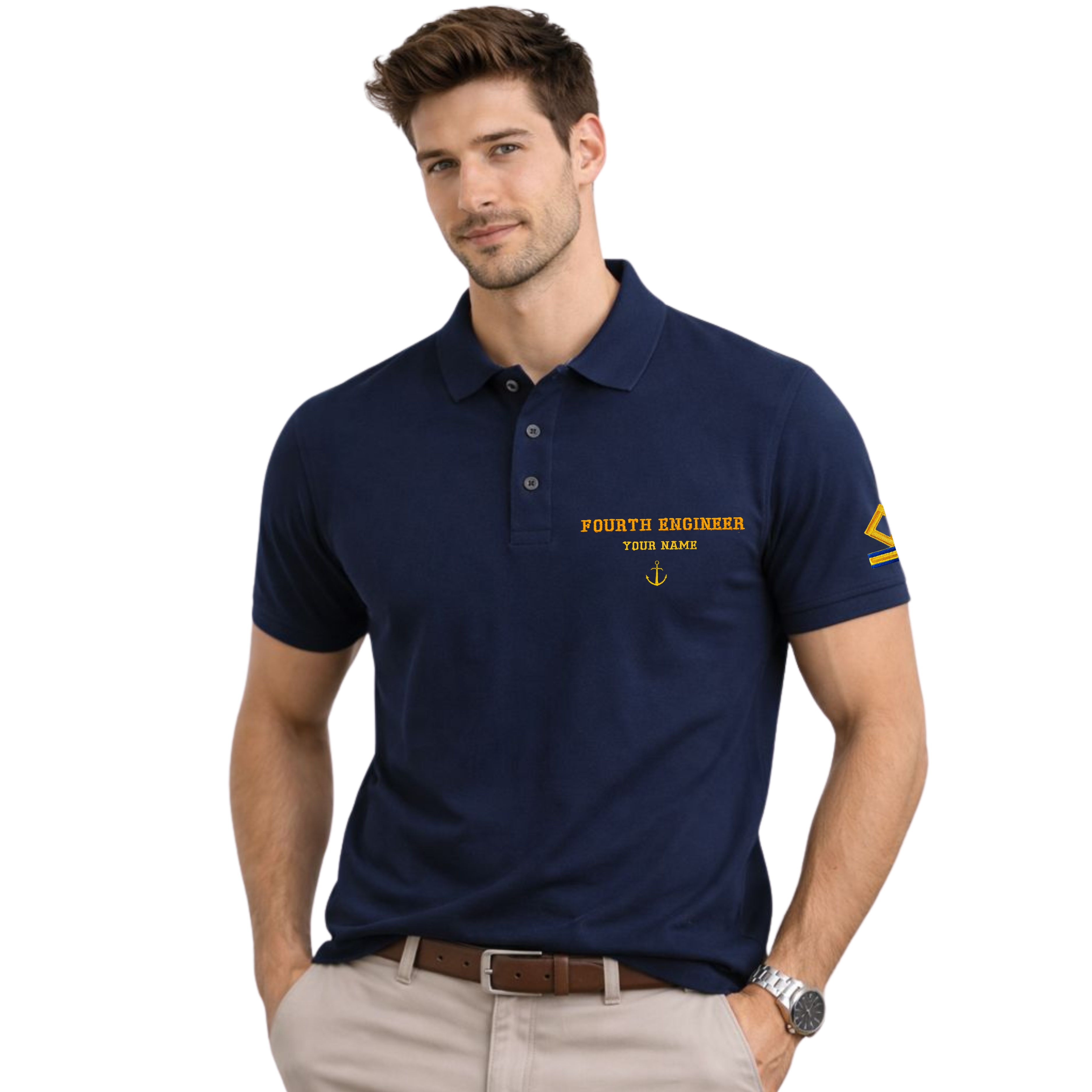 Merchant Navy Premium Fourth Engineer t-shirt polo with left chest and sleeves embroidery