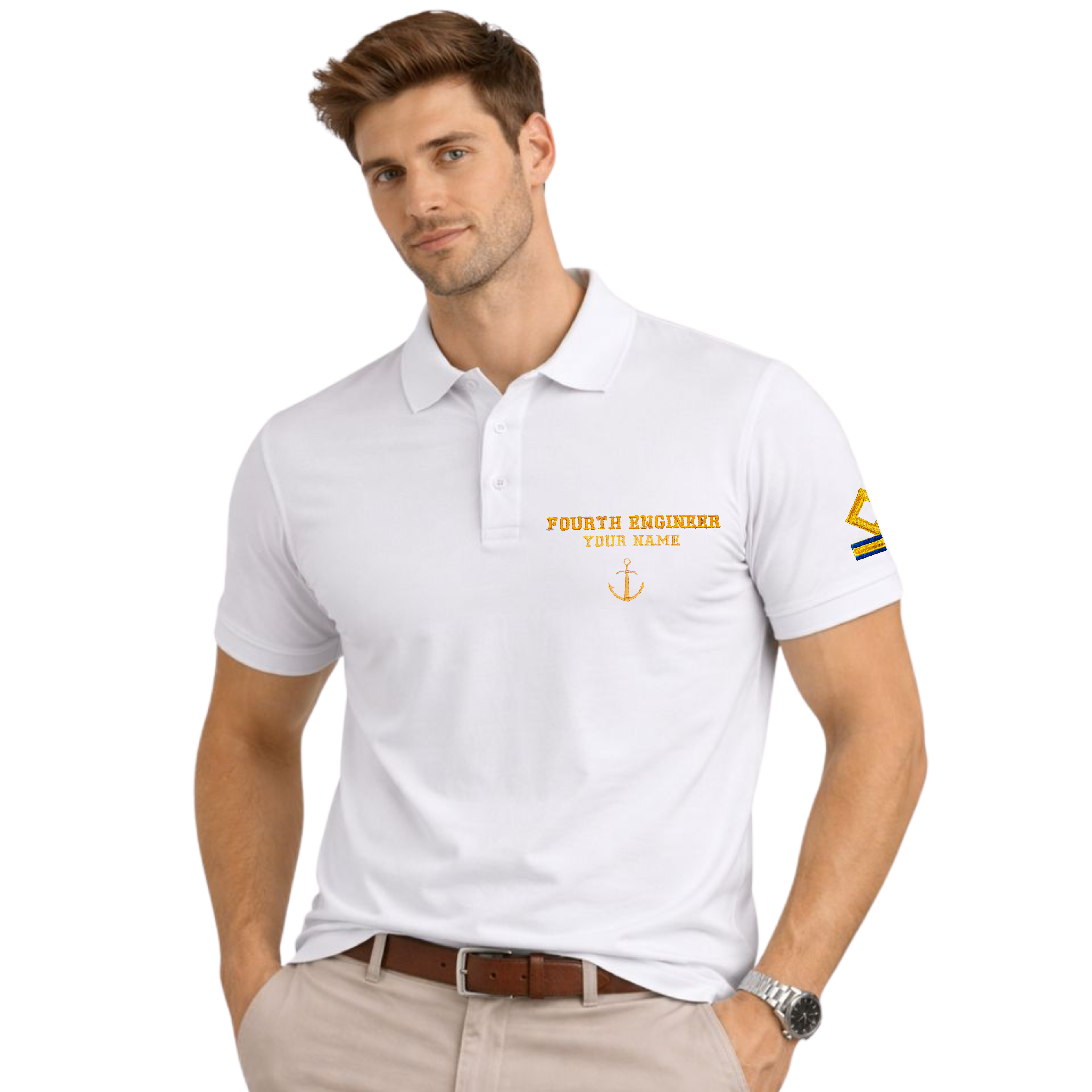 Merchant Navy Premium Fourth Engineer t-shirt polo with left chest and sleeves embroidery