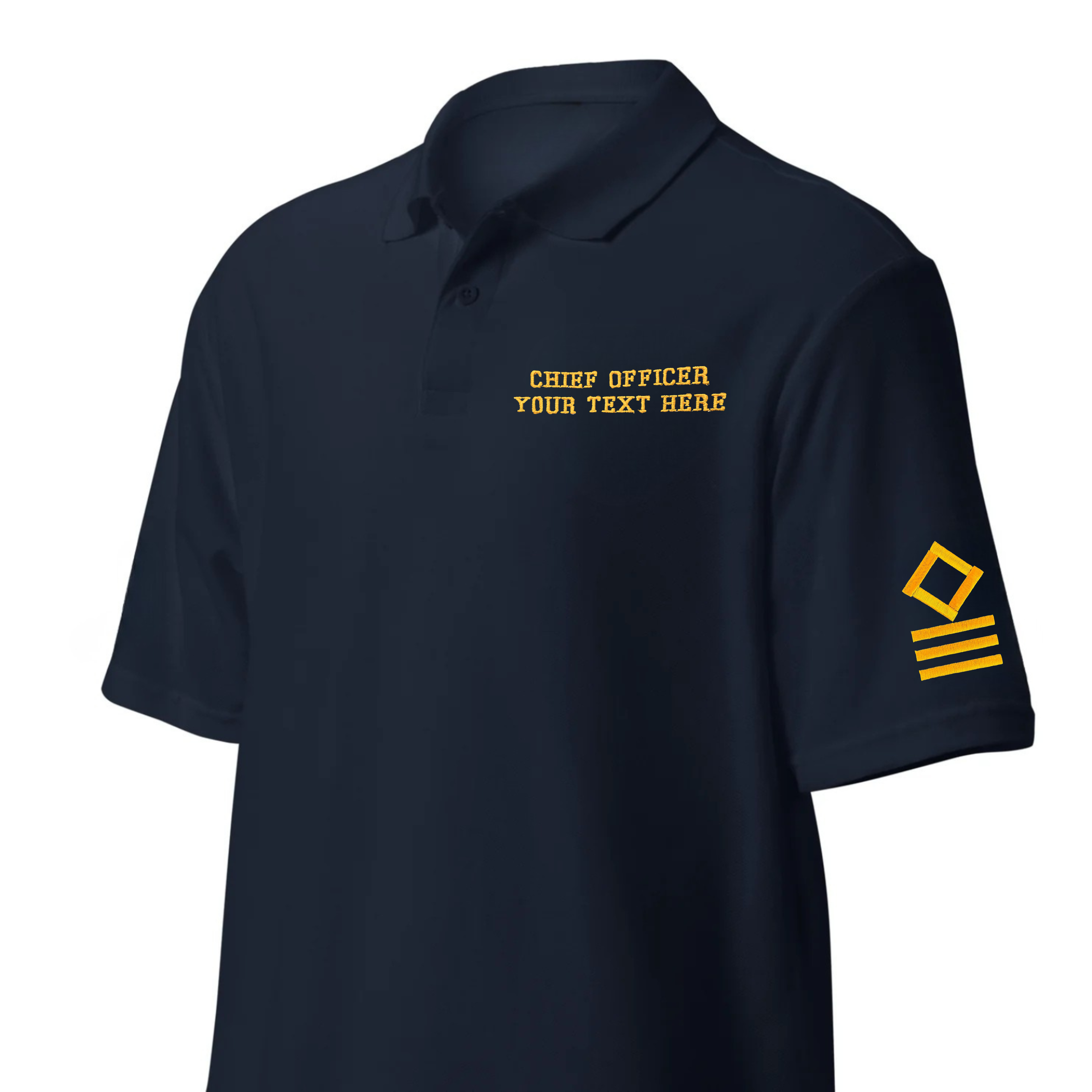 Merchant Navy Premium Chief Officer t-shirt polo with left chest and sleeves embroidery