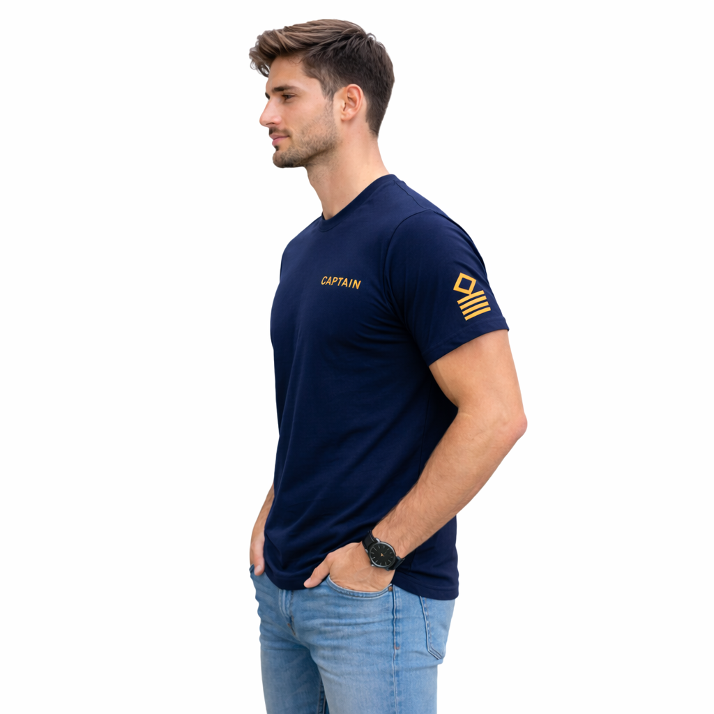 Merchant Navy Captain Rank Printed T-Shirt – Bio-Washed 100% Cotton & High-Quality Printing