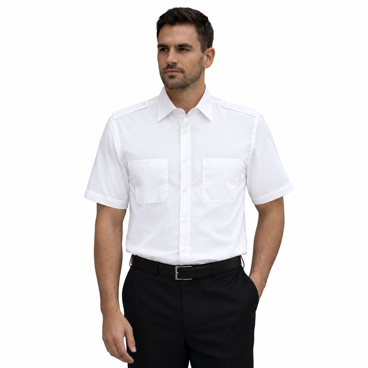 Merchant Navy Premium White Shirt 100% Cotton With Shoulder Strap - Half Sleeves