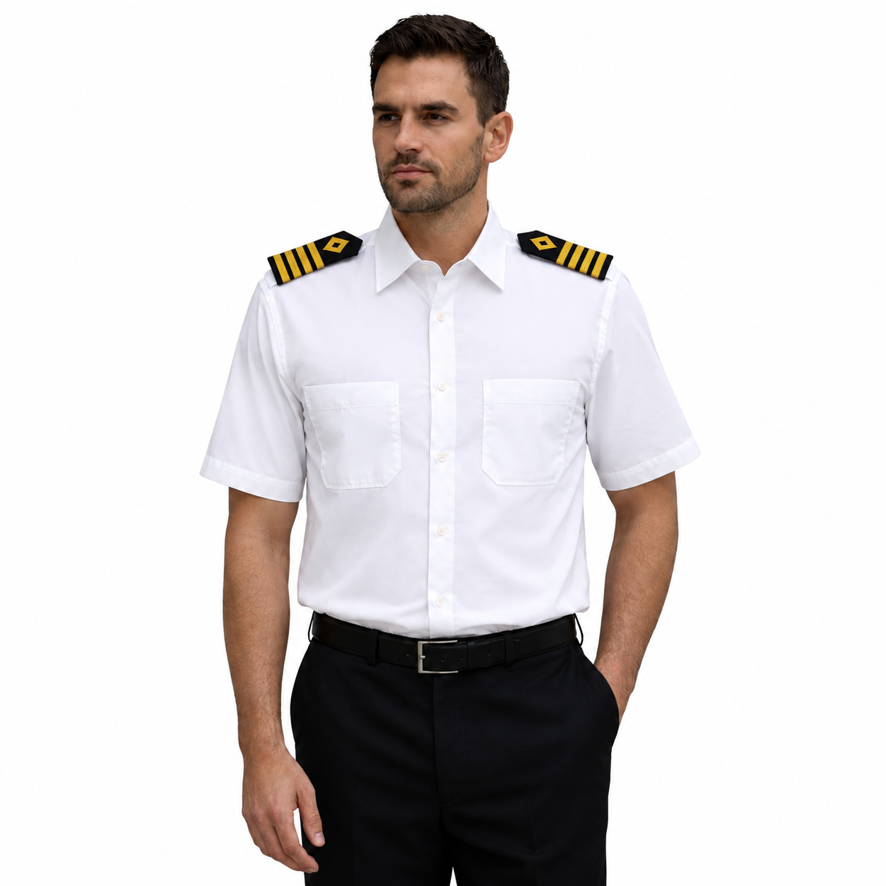 Merchant Navy Premium White Shirt 100% Cotton With Shoulder Strap - Half Sleeves