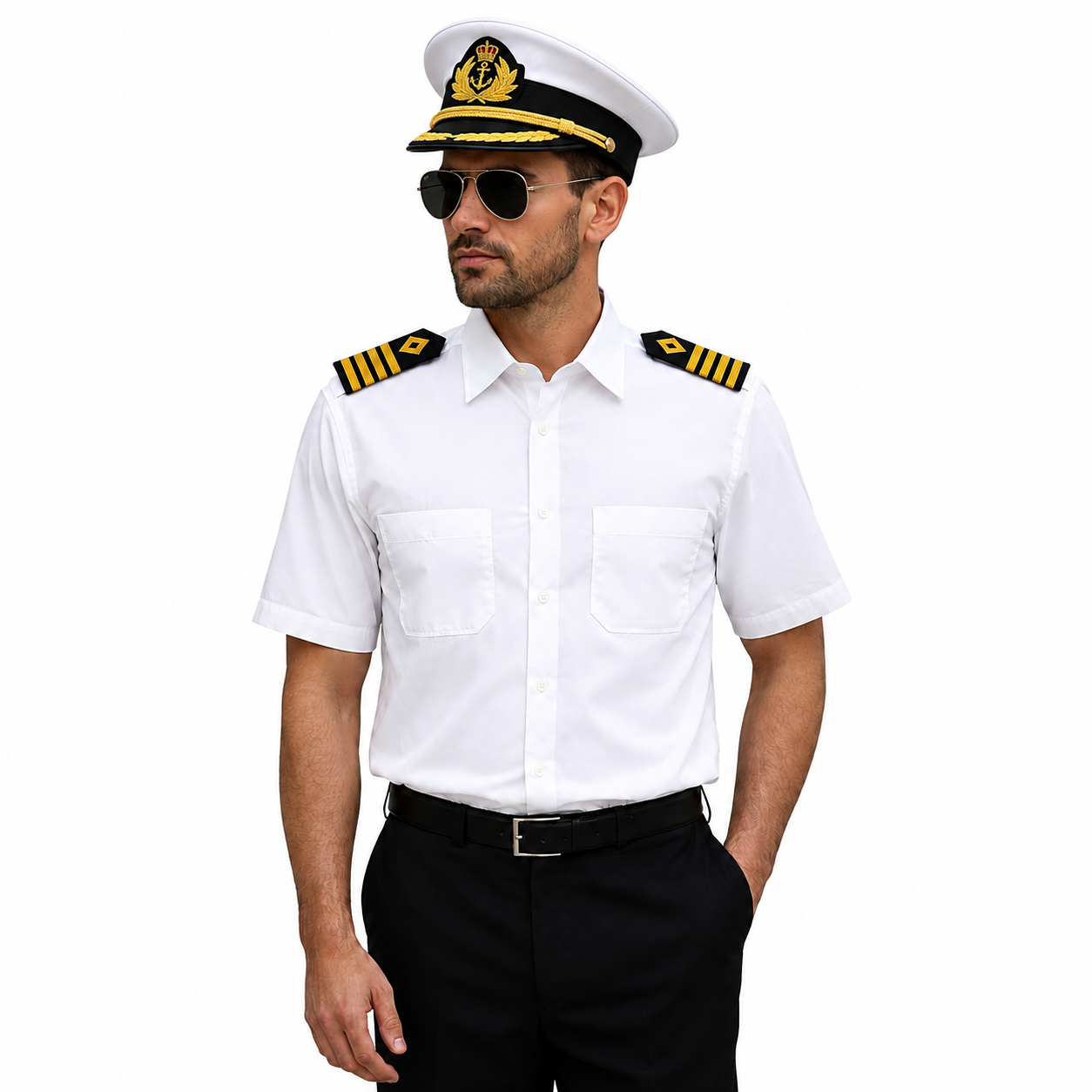 Merchant Navy Premium White Shirt 100% Cotton With Shoulder Strap - Half Sleeves
