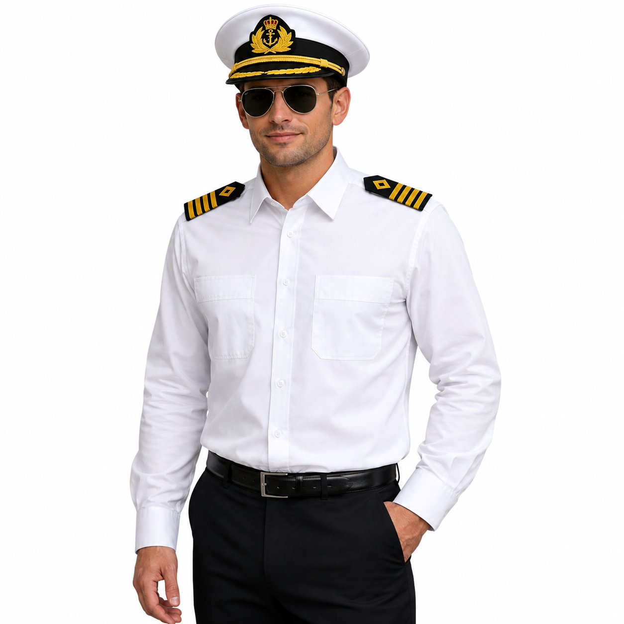 Merchant Navy Premium White Shirt 100% Cotton With Shoulder Strap - Full Sleeves