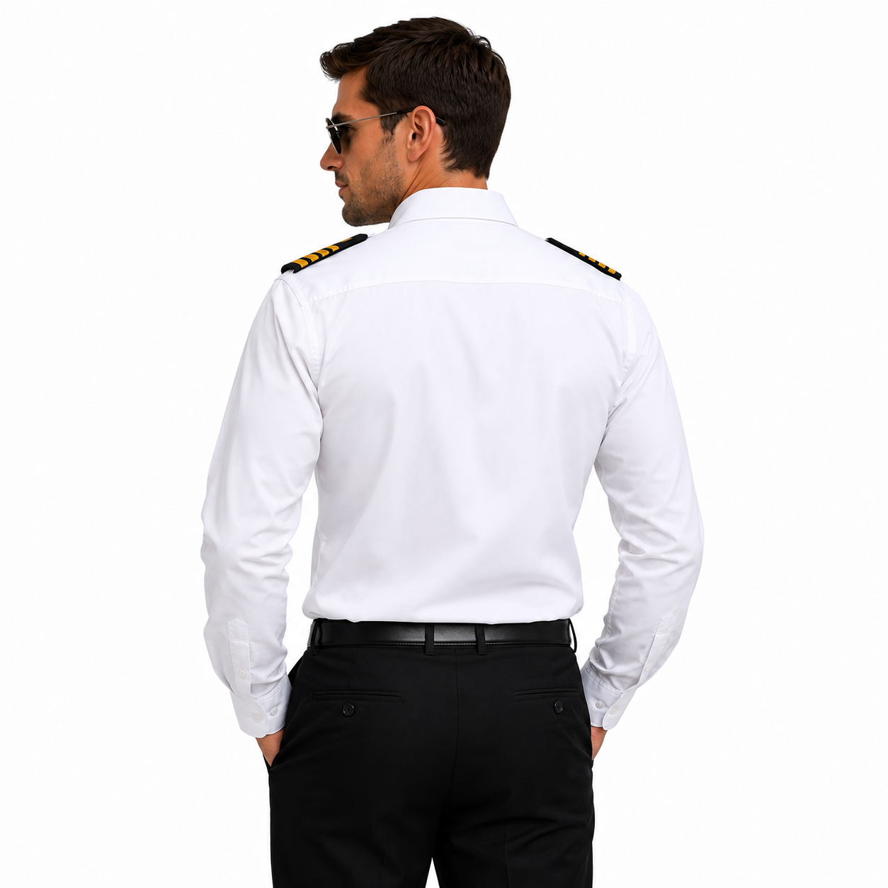 Merchant Navy Premium White Shirt 100% Cotton With Shoulder Strap - Full Sleeves