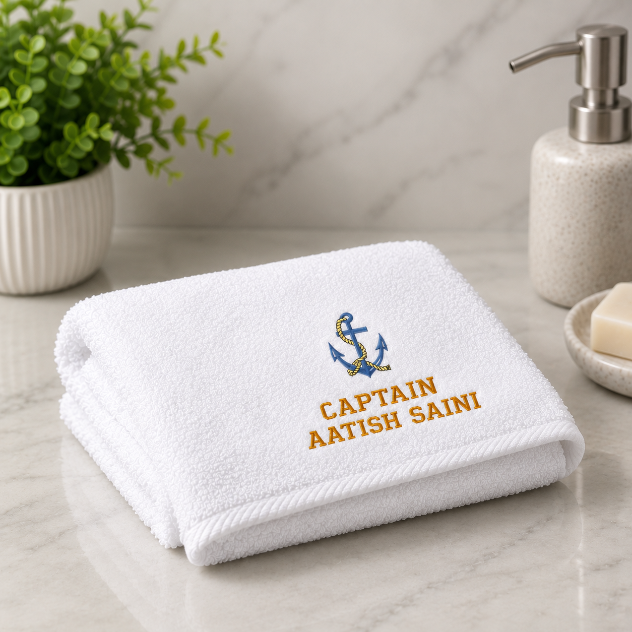 Jahaazi Personalized Merchant Navy Hand Towel – Premium 550 GSM 100% Cotton | 40 x 60 cm