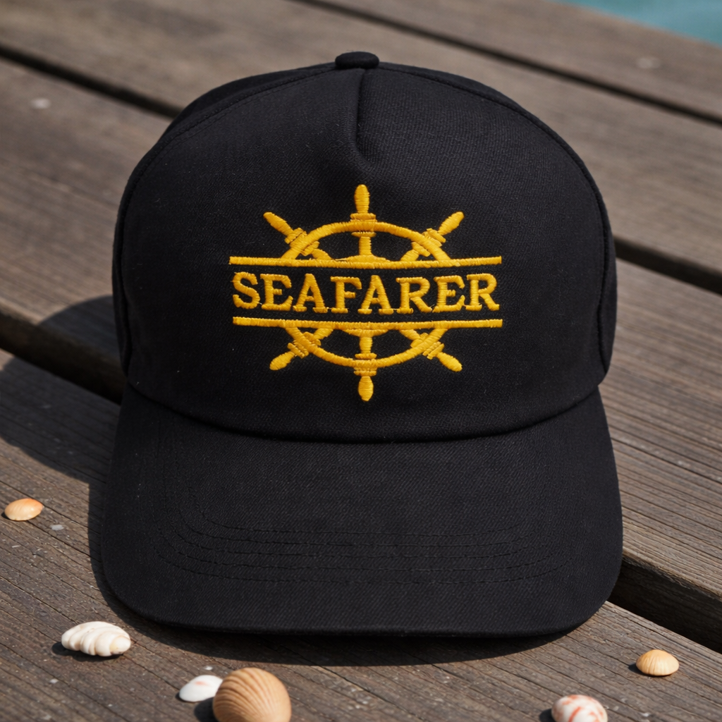 Premium Seafarer Embroidered Cap – Black & Gold