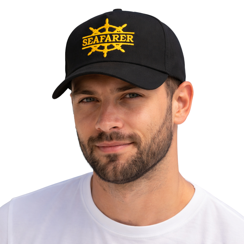 Premium Seafarer Embroidered Cap – Black & Gold