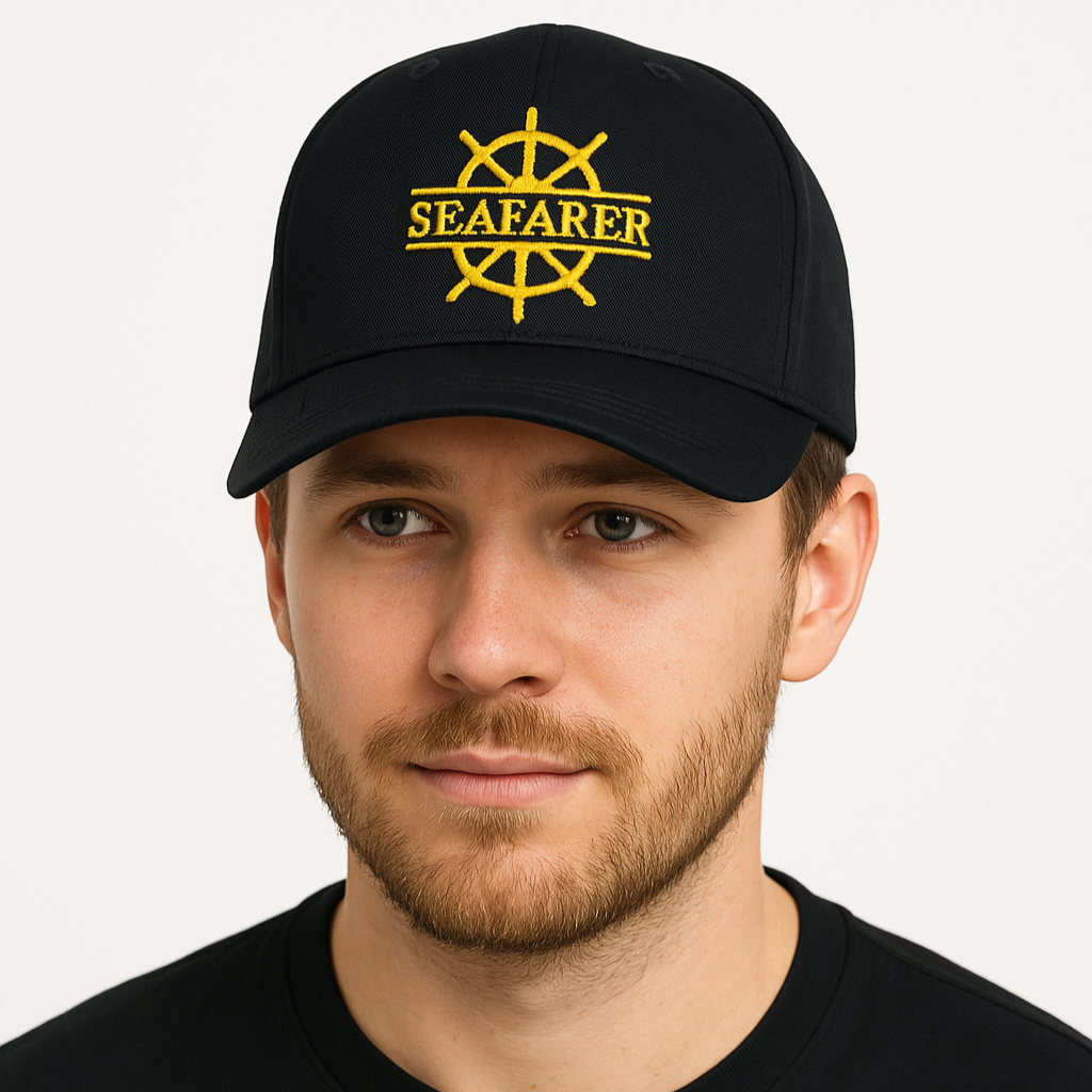 Premium Seafarer Embroidered Cap – Black & Gold