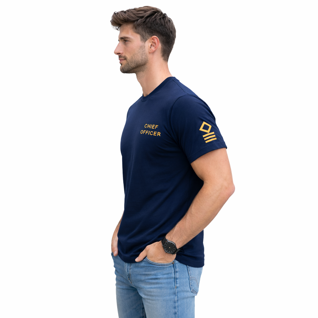 Merchant Navy Chief Officer Rank Printed T-Shirt – Bio-Washed 100% Cotton & High-Quality Printing