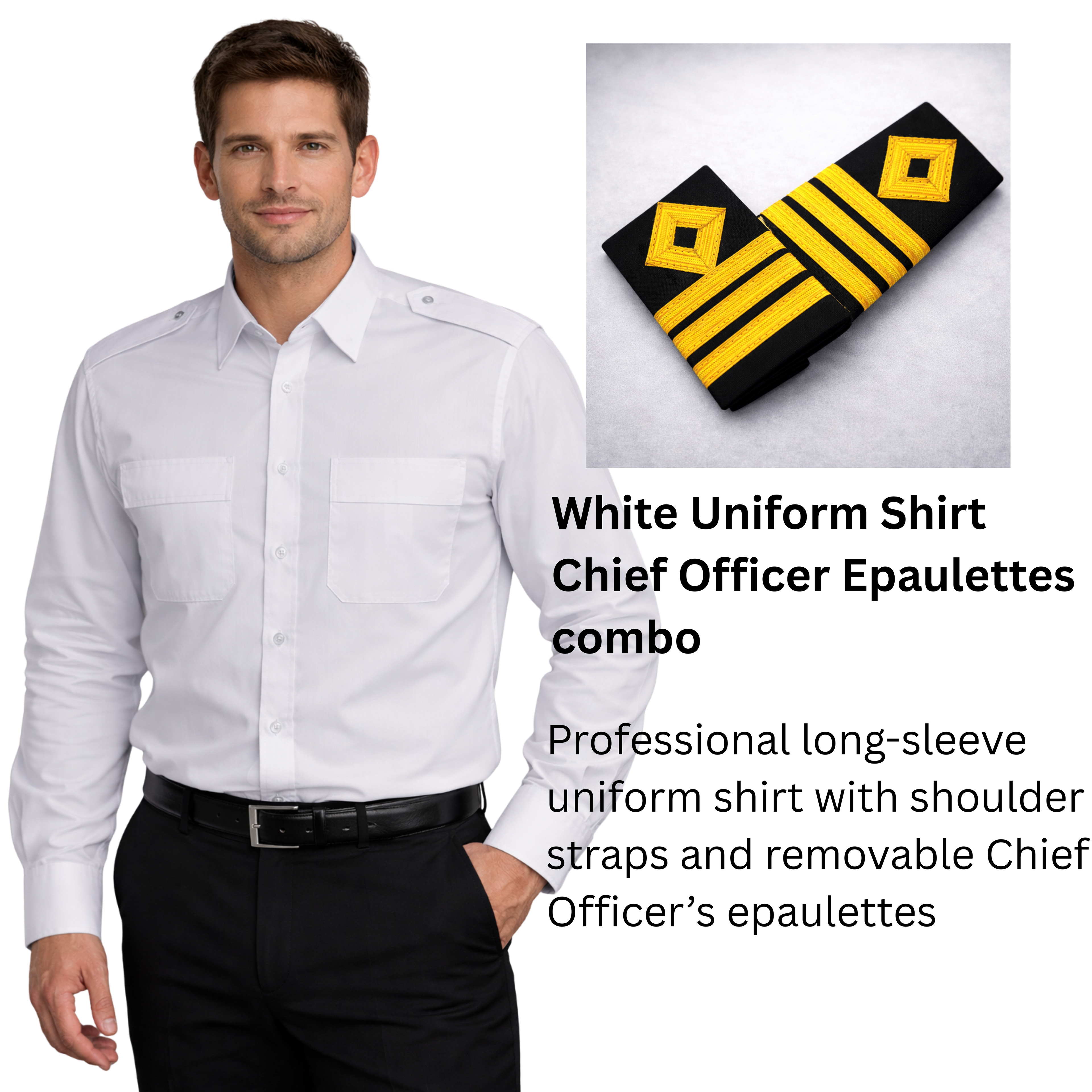 White Uniform Shirt – Chief Officer Epaulettes Combo
