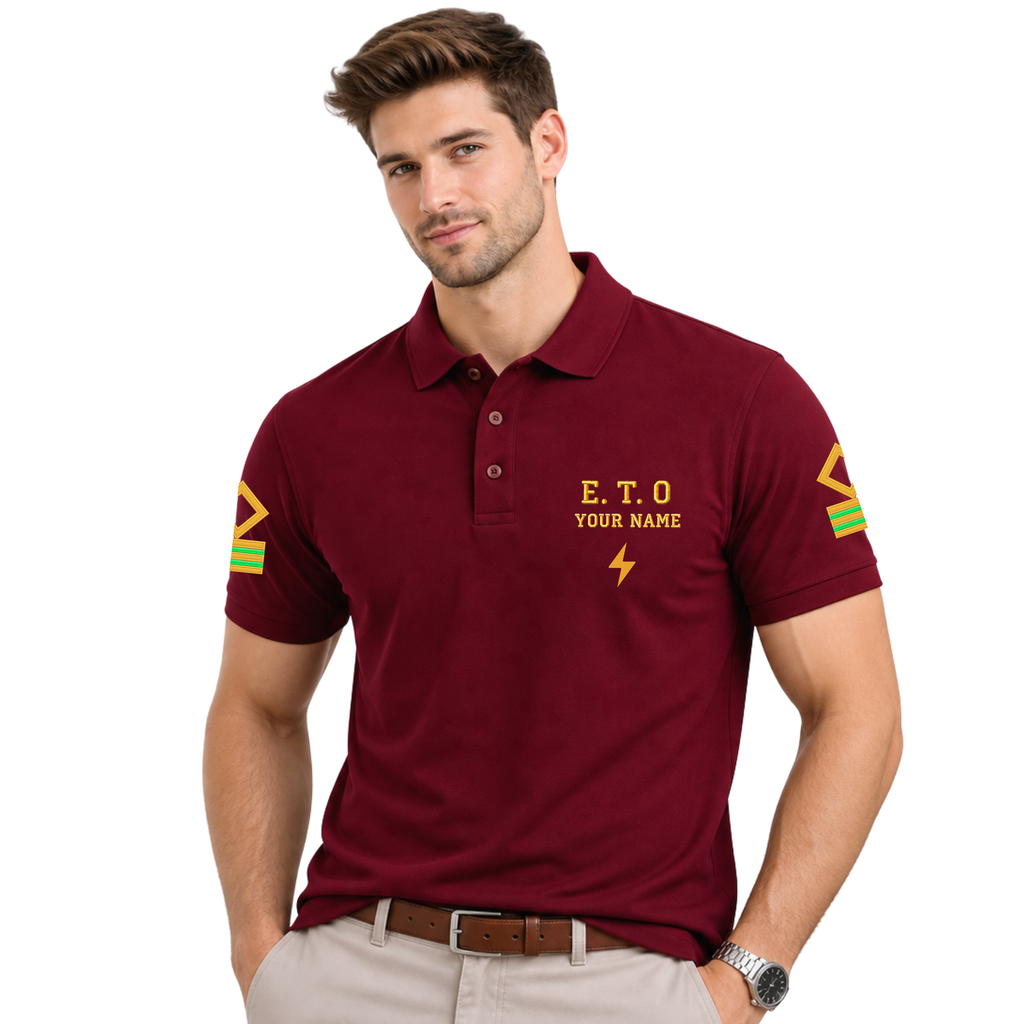 Jahaazi Premium ETO Polo T-Shirt for Merchant Navy | Embroidered ETO Rank & Name | ETO Rank on both sleeves | 100% Cotton | ETO Officer Marine Wear