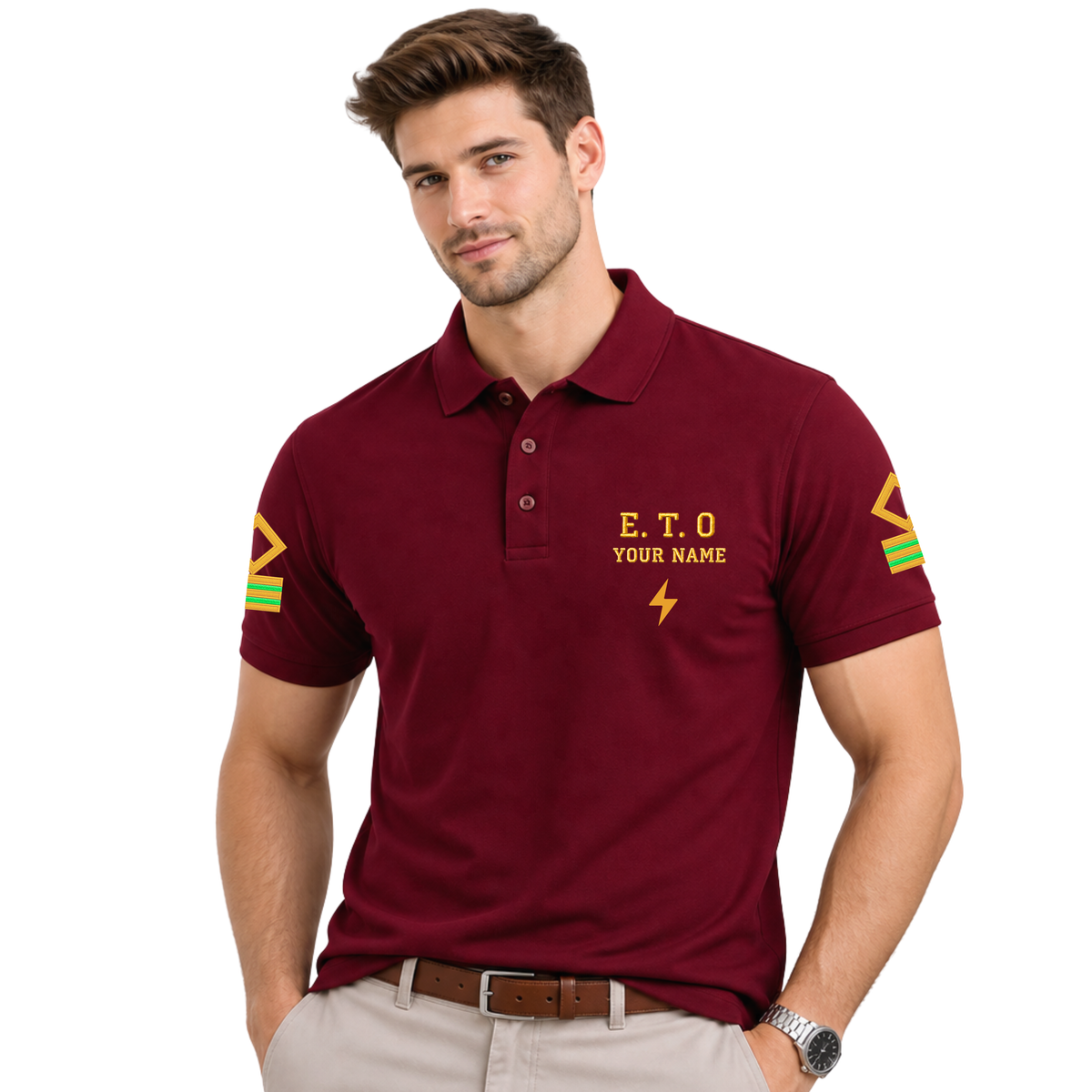 Jahaazi Premium ETO Polo T-Shirt for Merchant Navy | Embroidered ETO Rank & Name | ETO Rank on both sleeves | 100% Cotton | ETO Officer Marine Wear