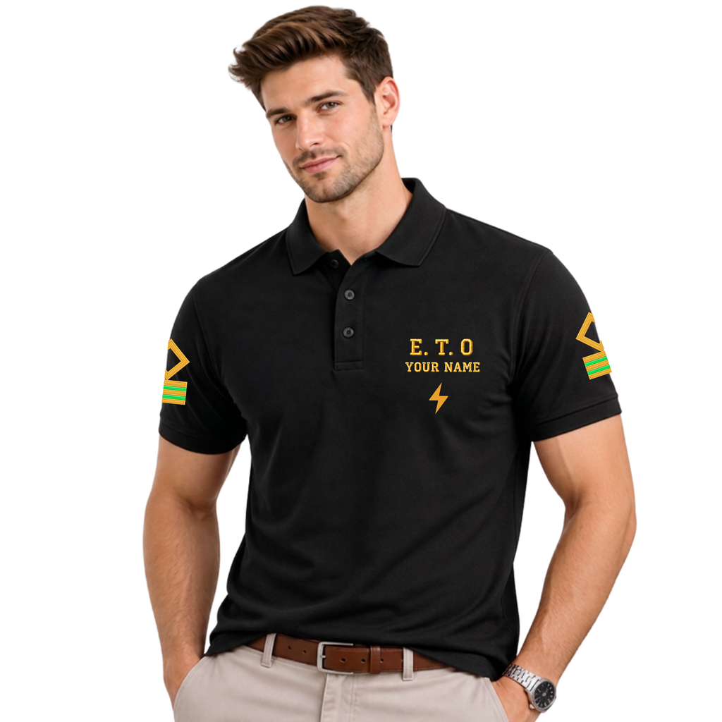 Jahaazi Premium ETO Polo T-Shirt for Merchant Navy | Embroidered ETO Rank & Name | ETO Rank on both sleeves | 100% Cotton | ETO Officer Marine Wear