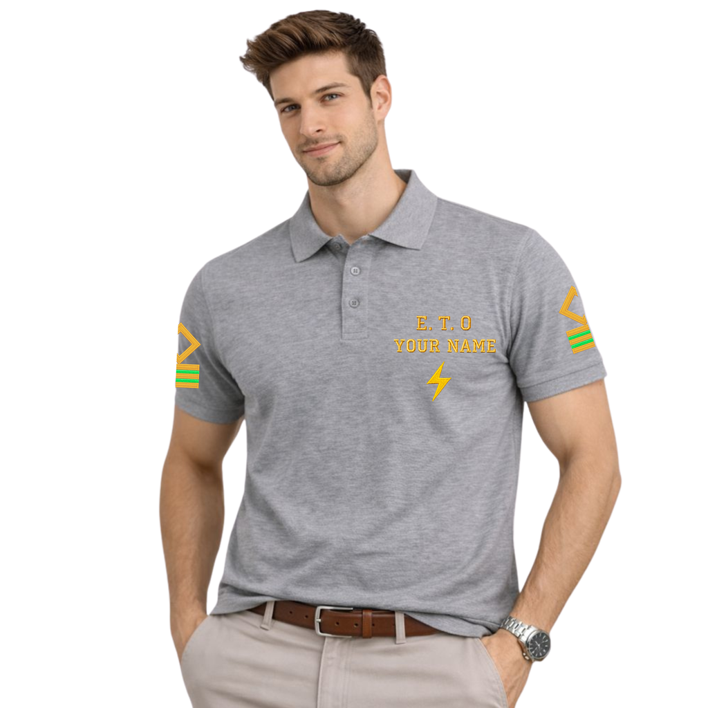 Jahaazi Premium ETO Polo T-Shirt for Merchant Navy | Embroidered ETO Rank & Name | ETO Rank on both sleeves | 100% Cotton | ETO Officer Marine Wear