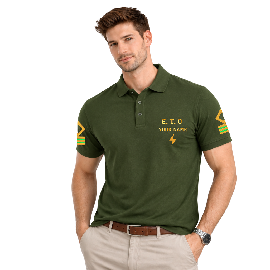Jahaazi Premium ETO Polo T-Shirt for Merchant Navy | Embroidered ETO Rank & Name | ETO Rank on both sleeves | 100% Cotton | ETO Officer Marine Wear