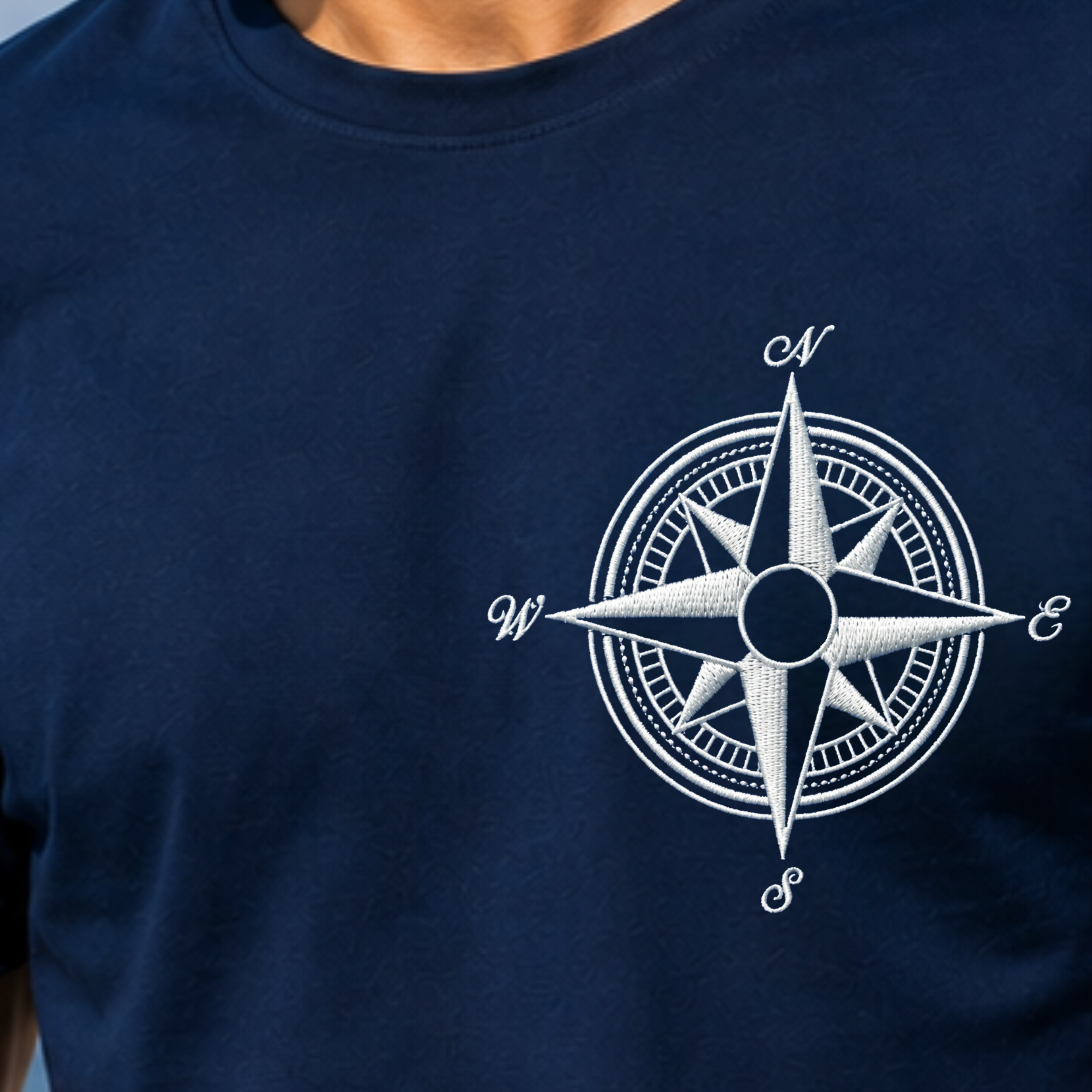 Jahaazi Premium 100% Cotton T-Shirt with Embroidered Compass Design | Round Neck