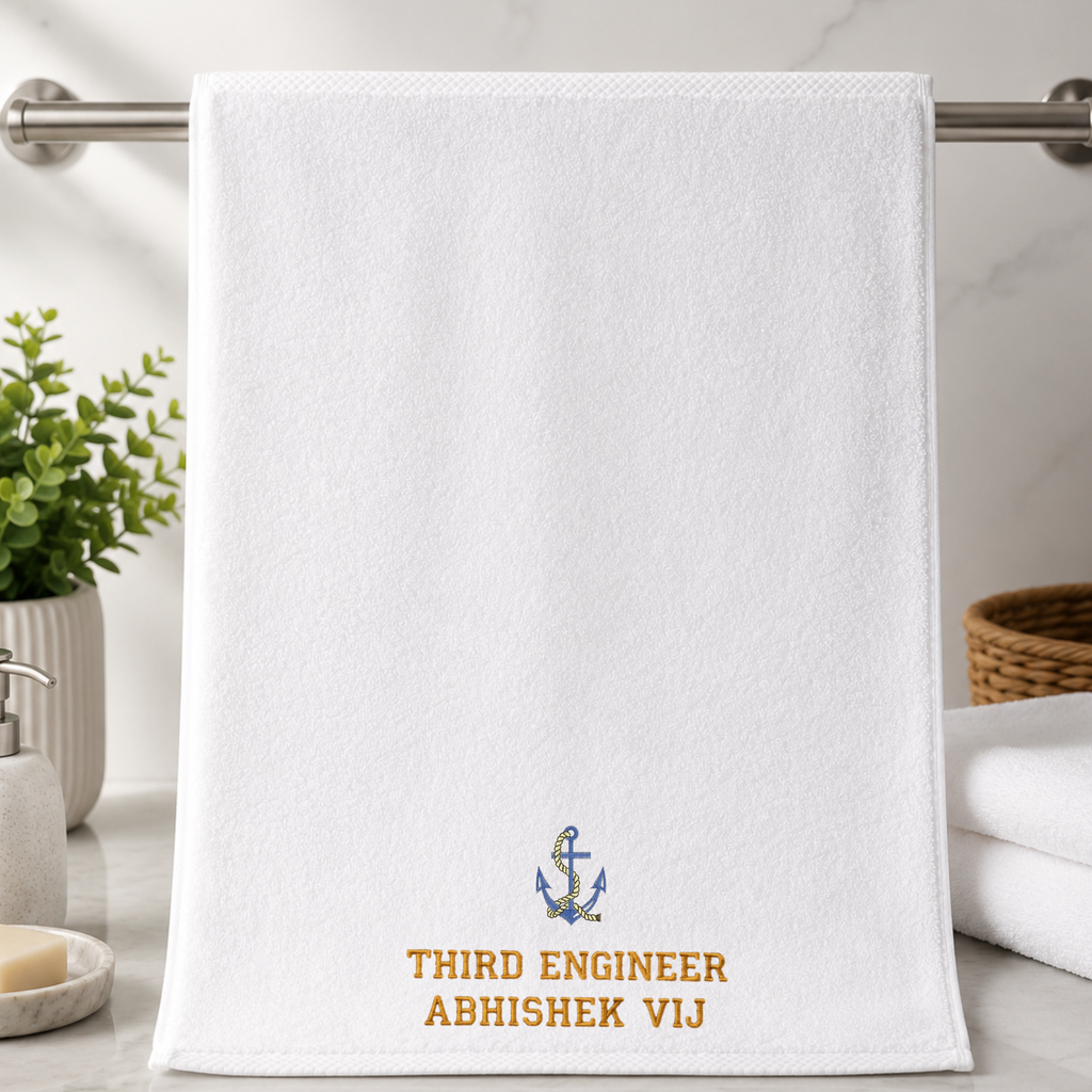 Jahaazi Personalized Merchant Navy Hand Towel – Premium 550 GSM 100% Cotton | 40 x 60 cm