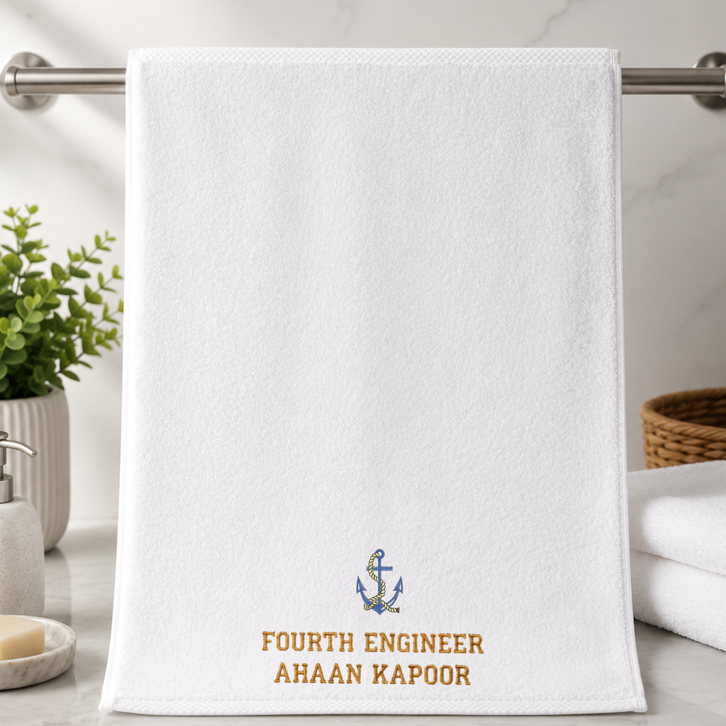 Jahaazi Personalized Merchant Navy Hand Towel – Premium 550 GSM 100% Cotton | 40 x 60 cm
