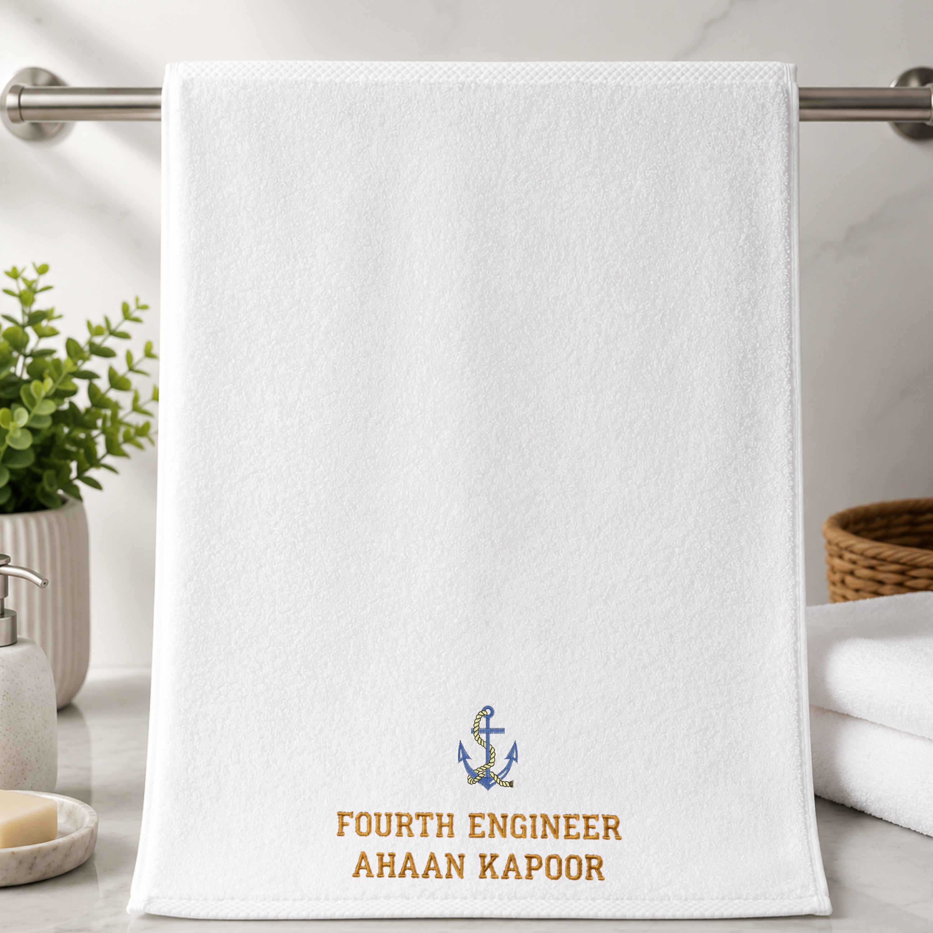 Jahaazi Personalized Merchant Navy Hand Towel – Premium 550 GSM 100% Cotton | 40 x 60 cm