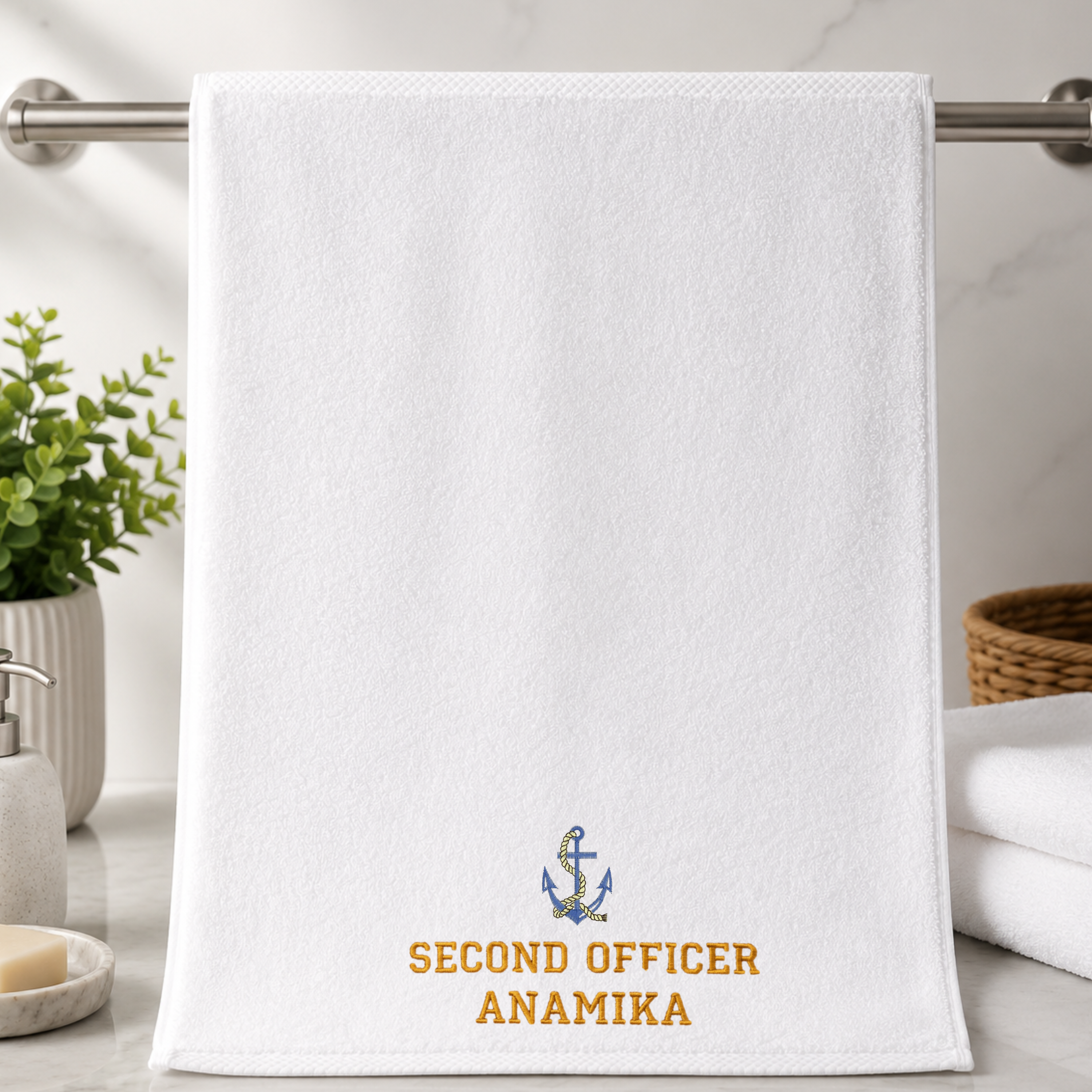 Jahaazi Personalized Merchant Navy Hand Towel – Premium 550 GSM 100% Cotton | 40 x 60 cm