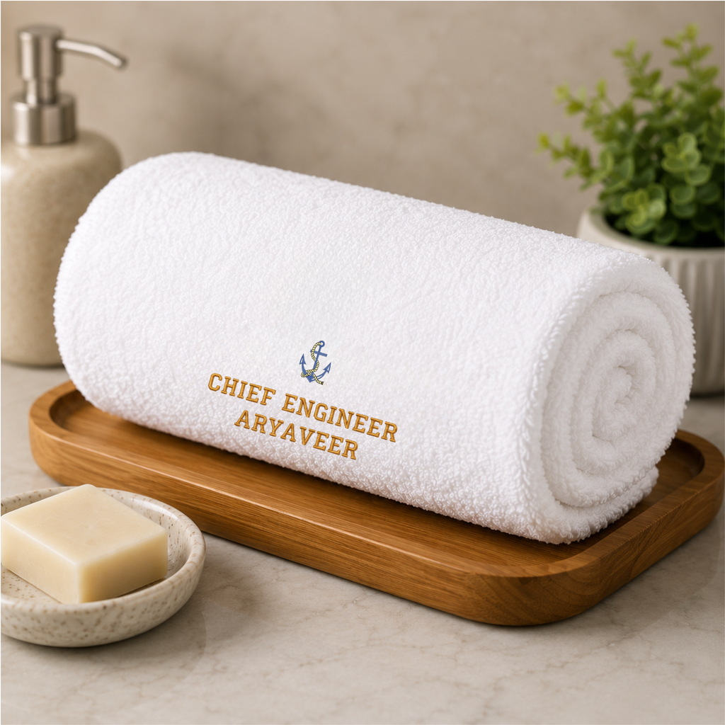 Jahaazi Personalized Merchant Navy Hand Towel – Premium 550 GSM 100% Cotton | 40 x 60 cm