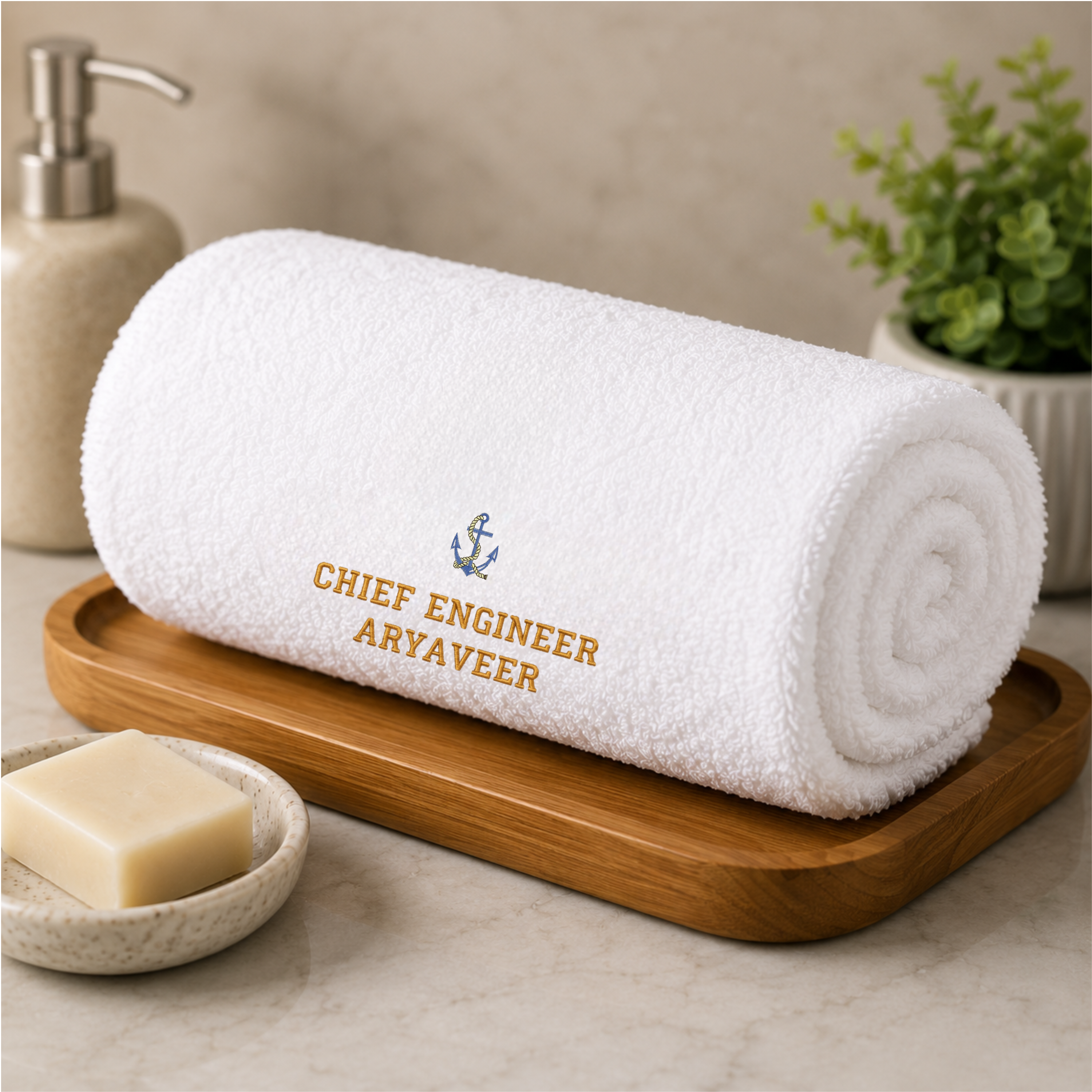 Jahaazi Personalized Merchant Navy Hand Towel – Premium 550 GSM 100% Cotton | 40 x 60 cm
