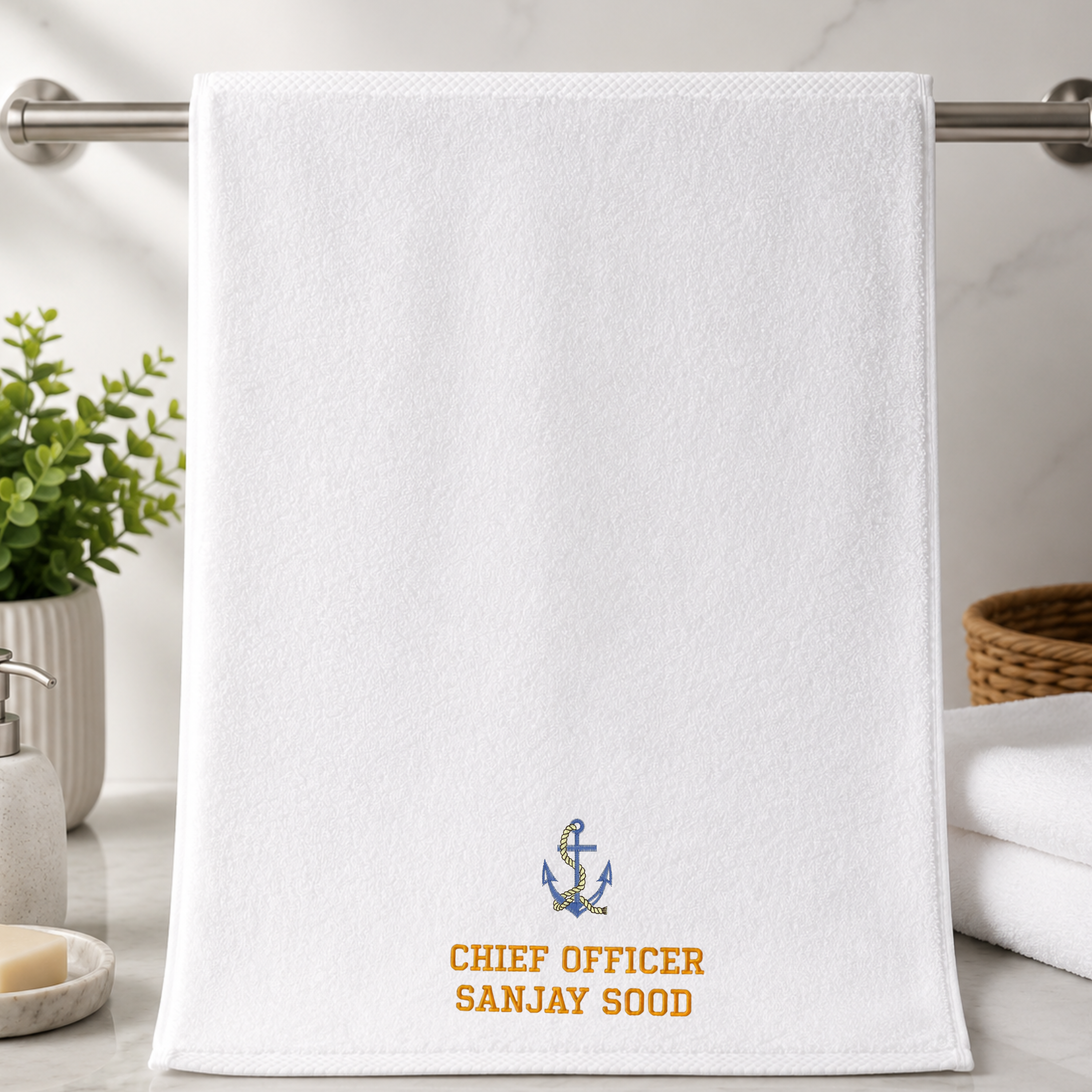 Jahaazi Personalized Merchant Navy Hand Towel – Premium 550 GSM 100% Cotton | 40 x 60 cm