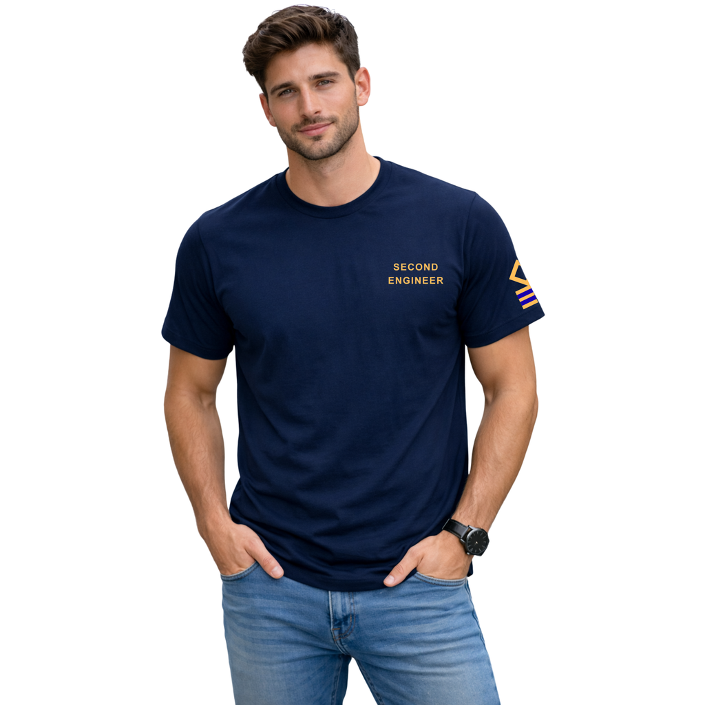 Merchant Navy Second Engineer Rank Printed T-Shirt – Bio-Washed 100% Cotton & High-Quality Printing