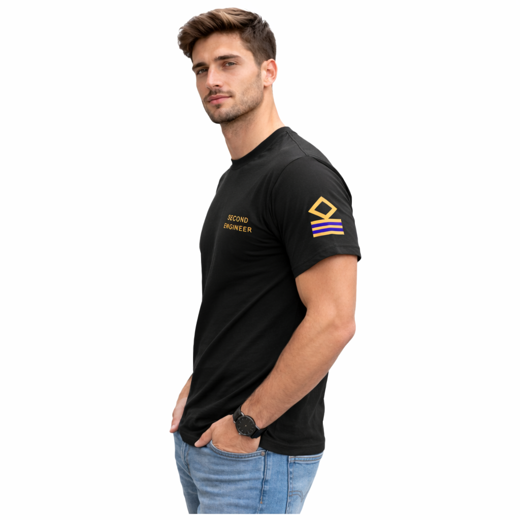 Merchant Navy Second Engineer Rank Printed T-Shirt – Bio-Washed 100% Cotton & High-Quality Printing