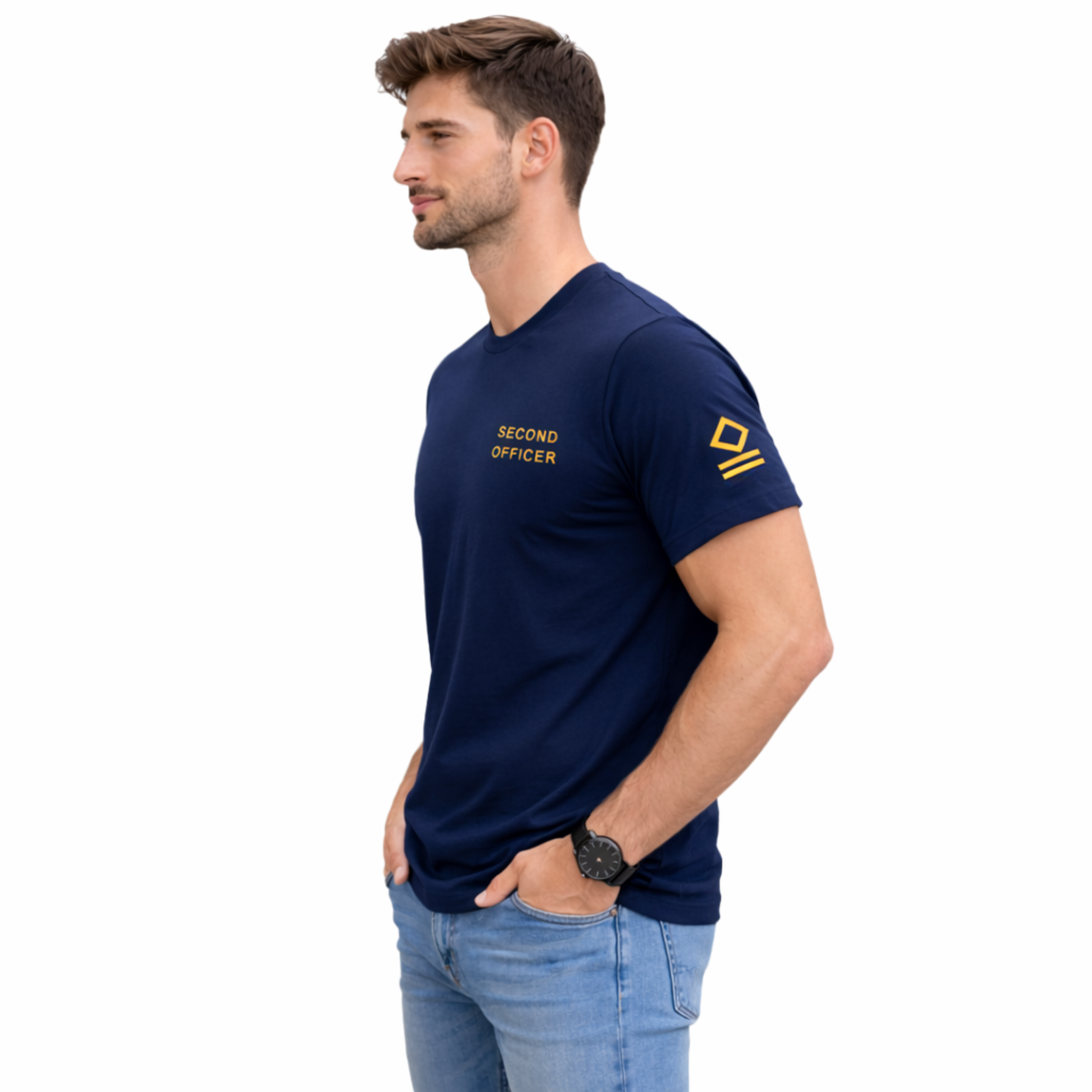 Merchant Navy Second Officer Rank Printed T-Shirt – Bio-Washed 100% Cotton & High-Quality Printing