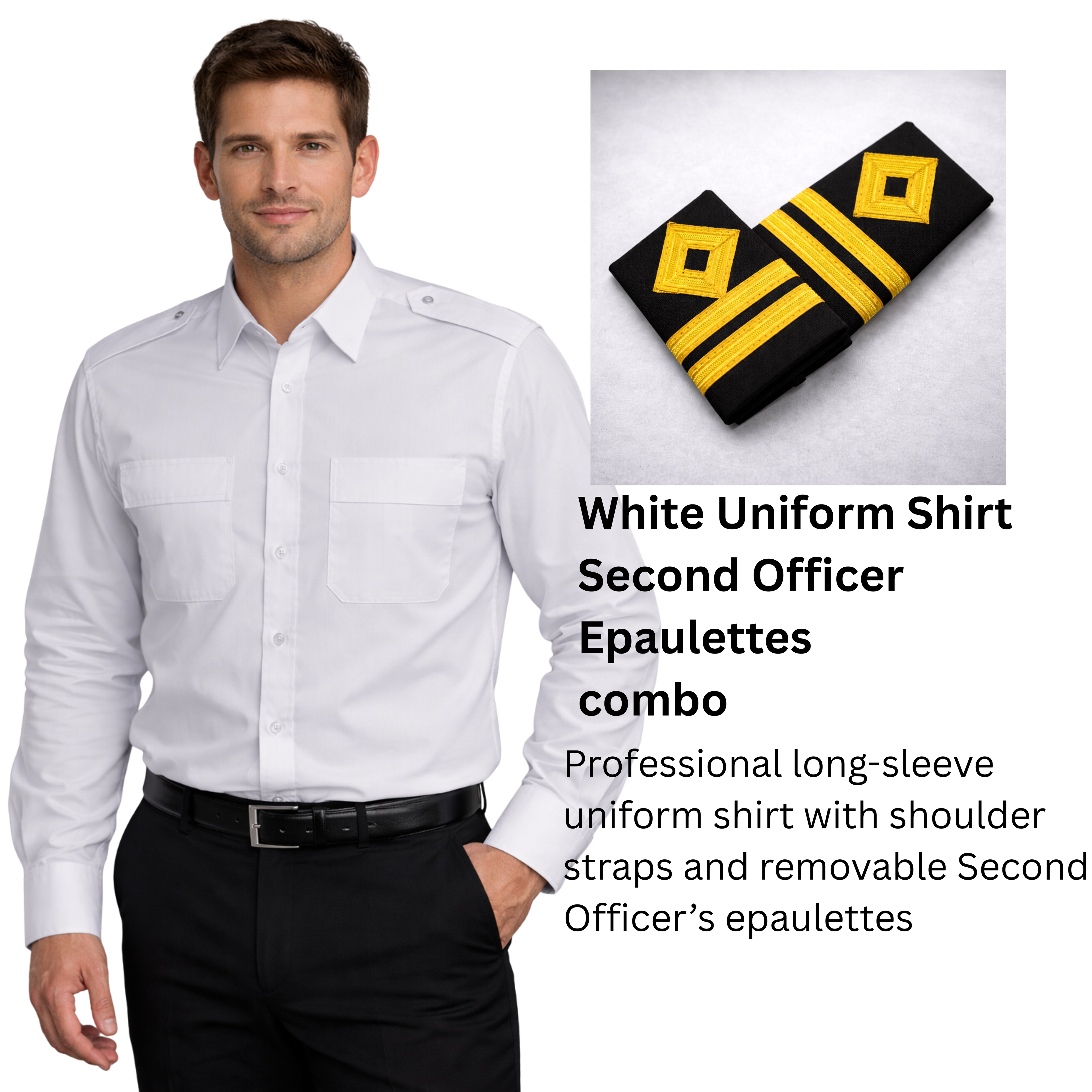 White Uniform Shirt – Second Officer Epaulettes Combo