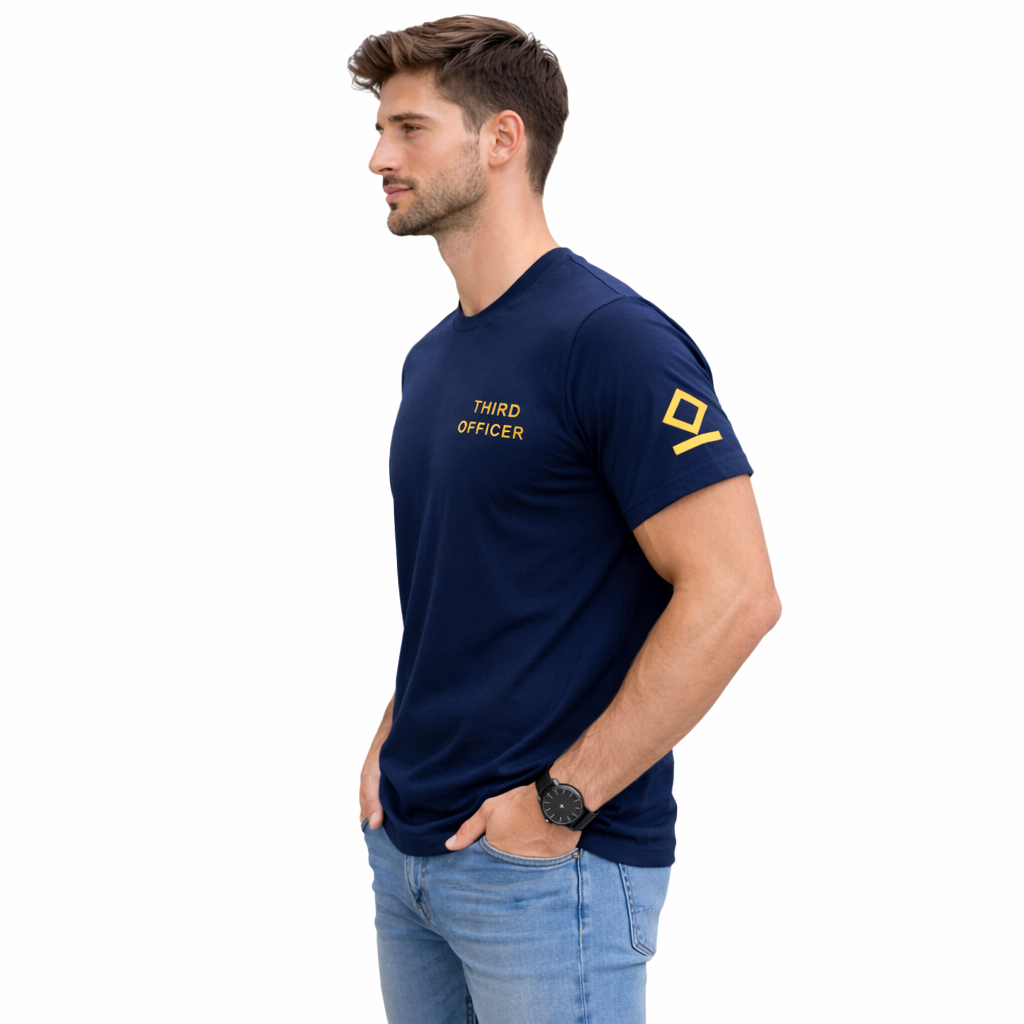 Merchant Navy Third Officer Rank Printed T-Shirt – Bio-Washed 100% Cotton & High-Quality Printing