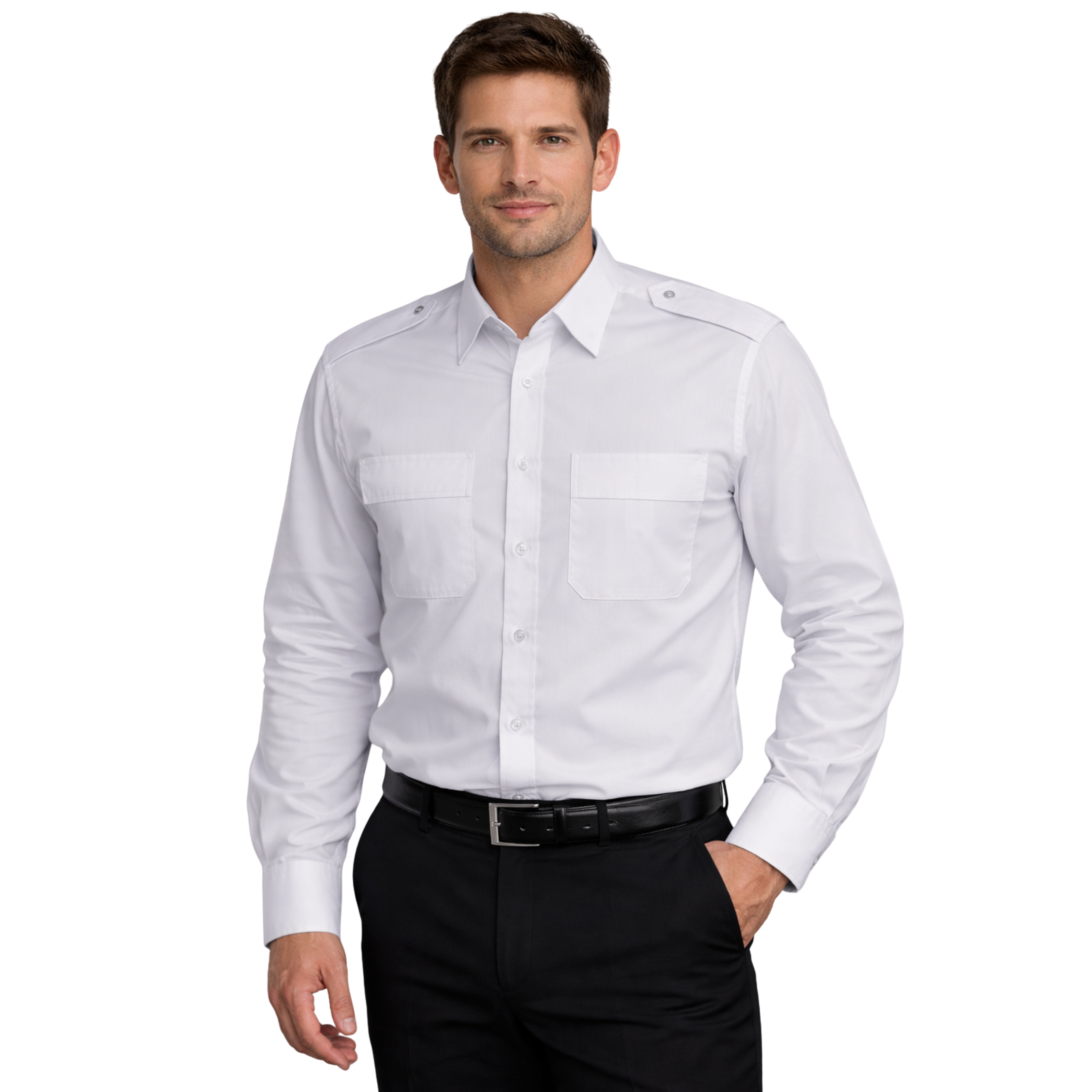 Merchant Navy Premium White Shirt 100% Cotton With Shoulder Strap - Full Sleeves