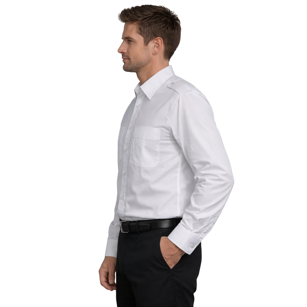 Merchant Navy Premium White Shirt 100% Cotton With Shoulder Strap - Full Sleeves