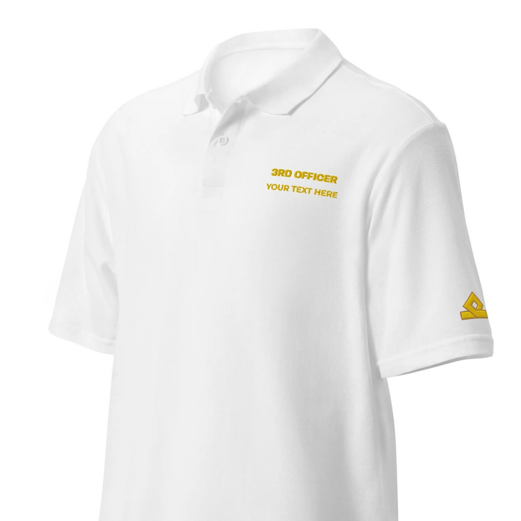 Merchant Navy Premium Third Officer polo t-shirt with left chest and sleeves embroidery.