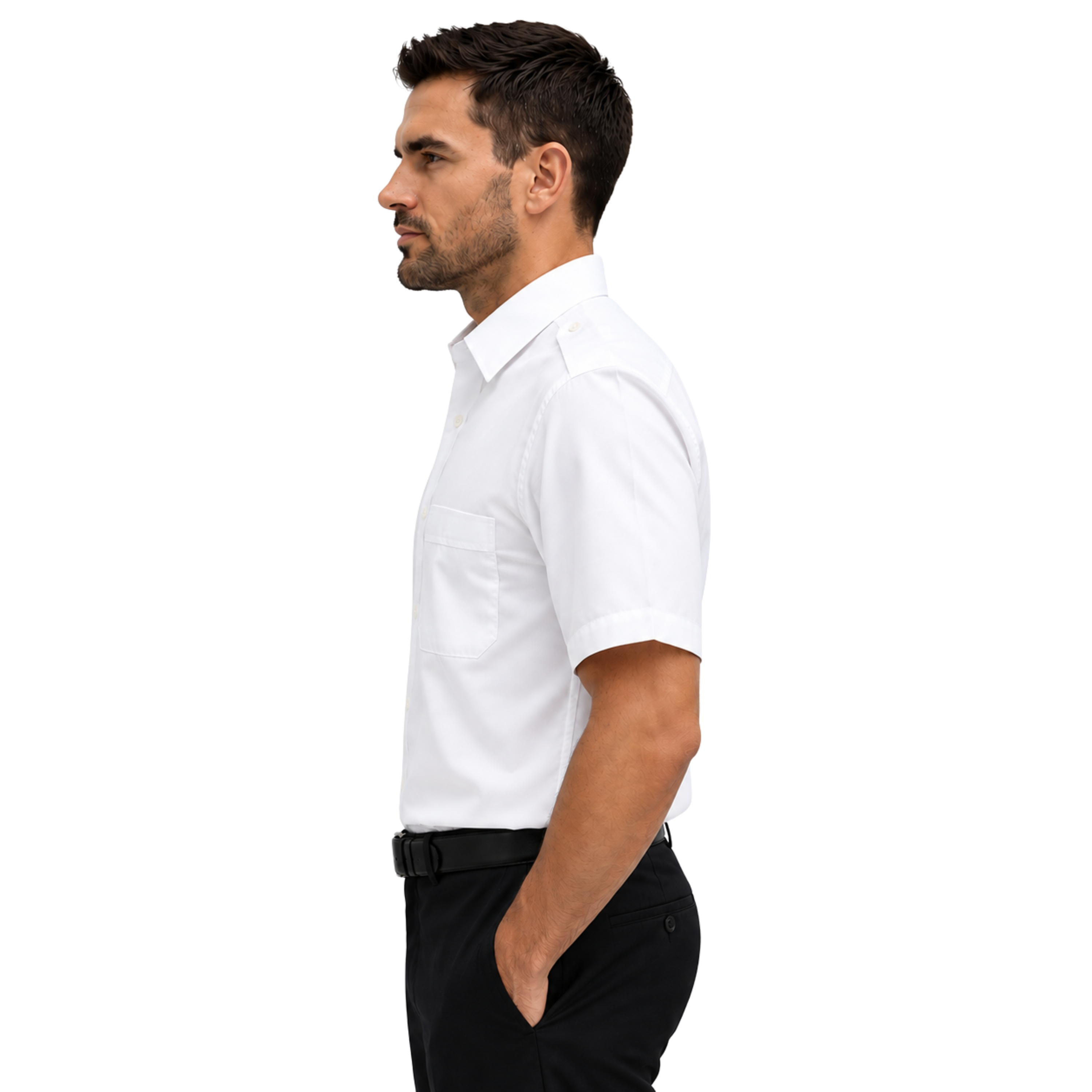 Merchant Navy Premium White Shirt 100% Cotton With Shoulder Strap - Half Sleeves