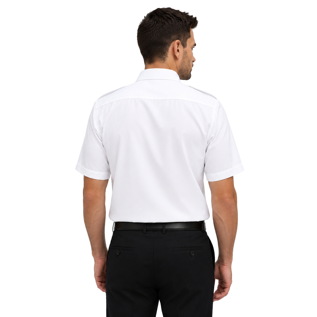 Merchant Navy Premium White Shirt 100% Cotton With Shoulder Strap - Half Sleeves