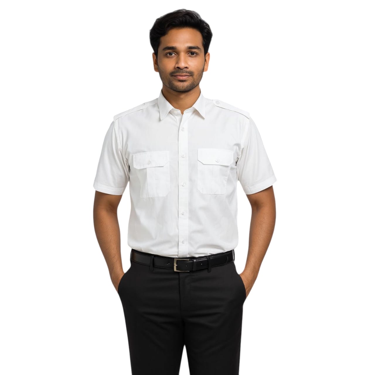 Premium White Shirt With Shoulder Strap - Half Sleeve