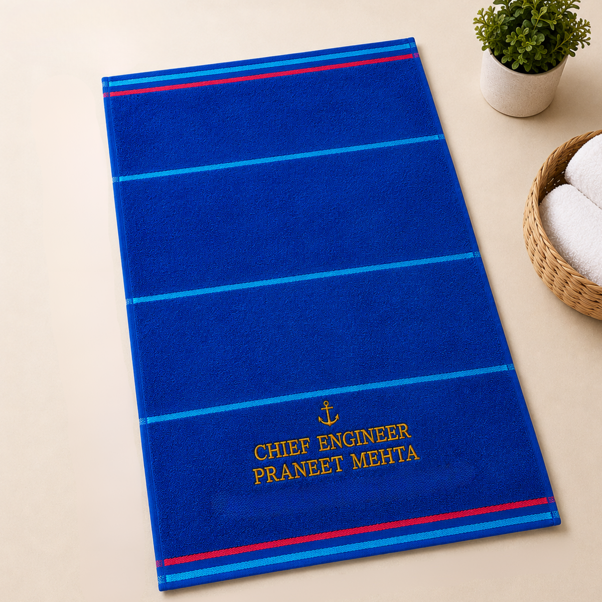 Jahaazi Personalized Merchant Navy Hand Towel – Premium 550 GSM 100% Cotton | 40 x 60 cm
