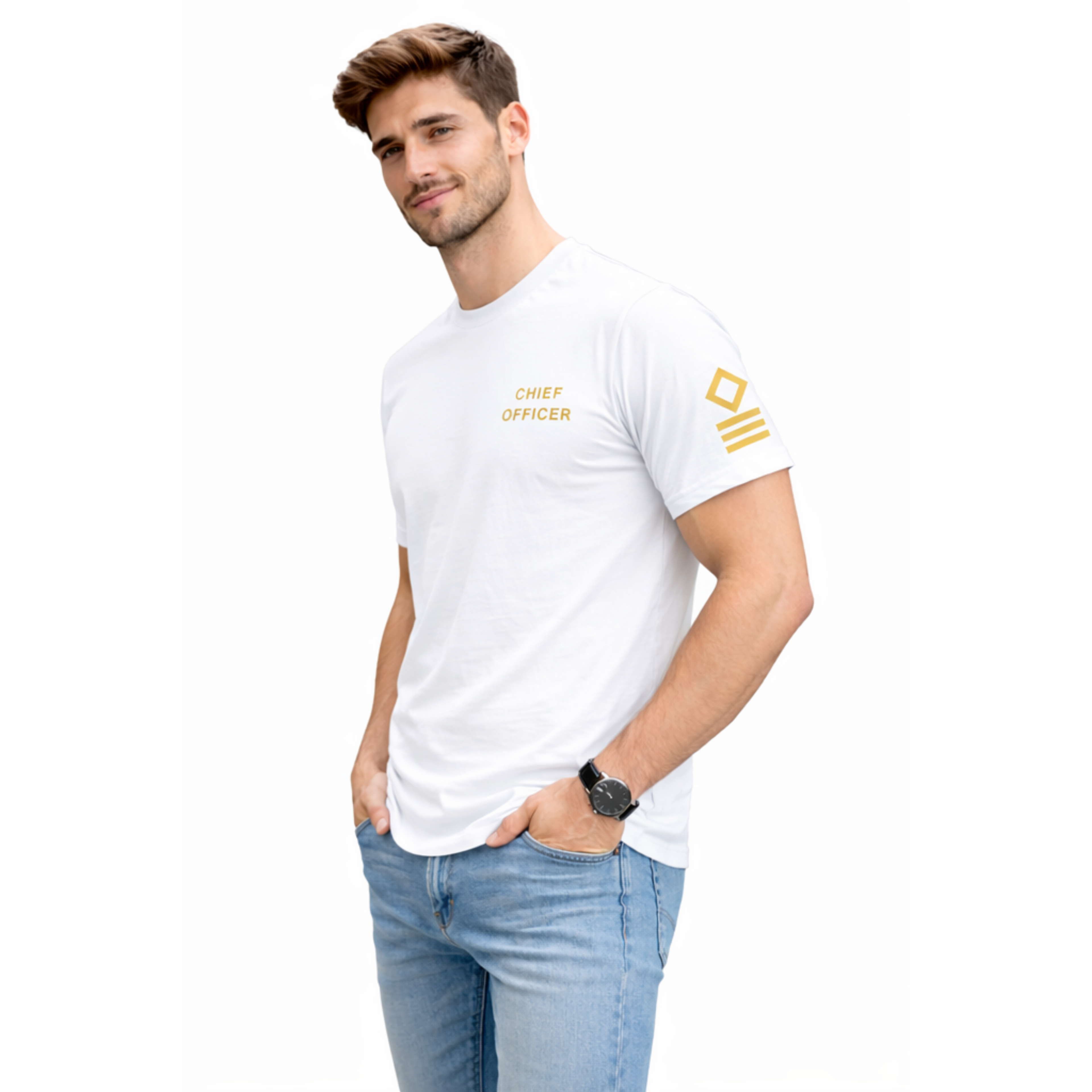 Merchant Navy Chief Officer Rank Printed T-Shirt – Bio-Washed 100% Cotton & High-Quality Printing