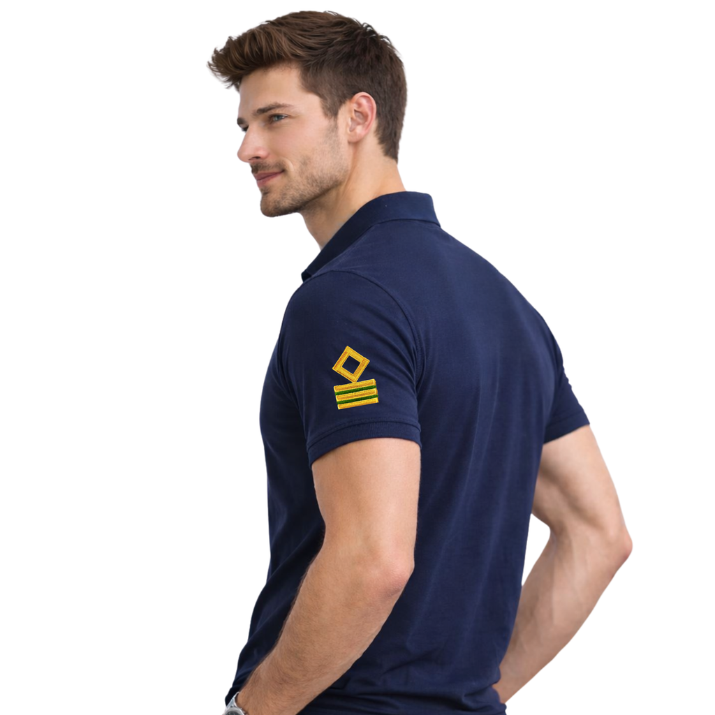 Jahaazi Premium ETO Polo T-Shirt for Merchant Navy | Embroidered ETO Rank & Name | ETO Rank on both sleeves | 100% Cotton | ETO Officer Marine Wear