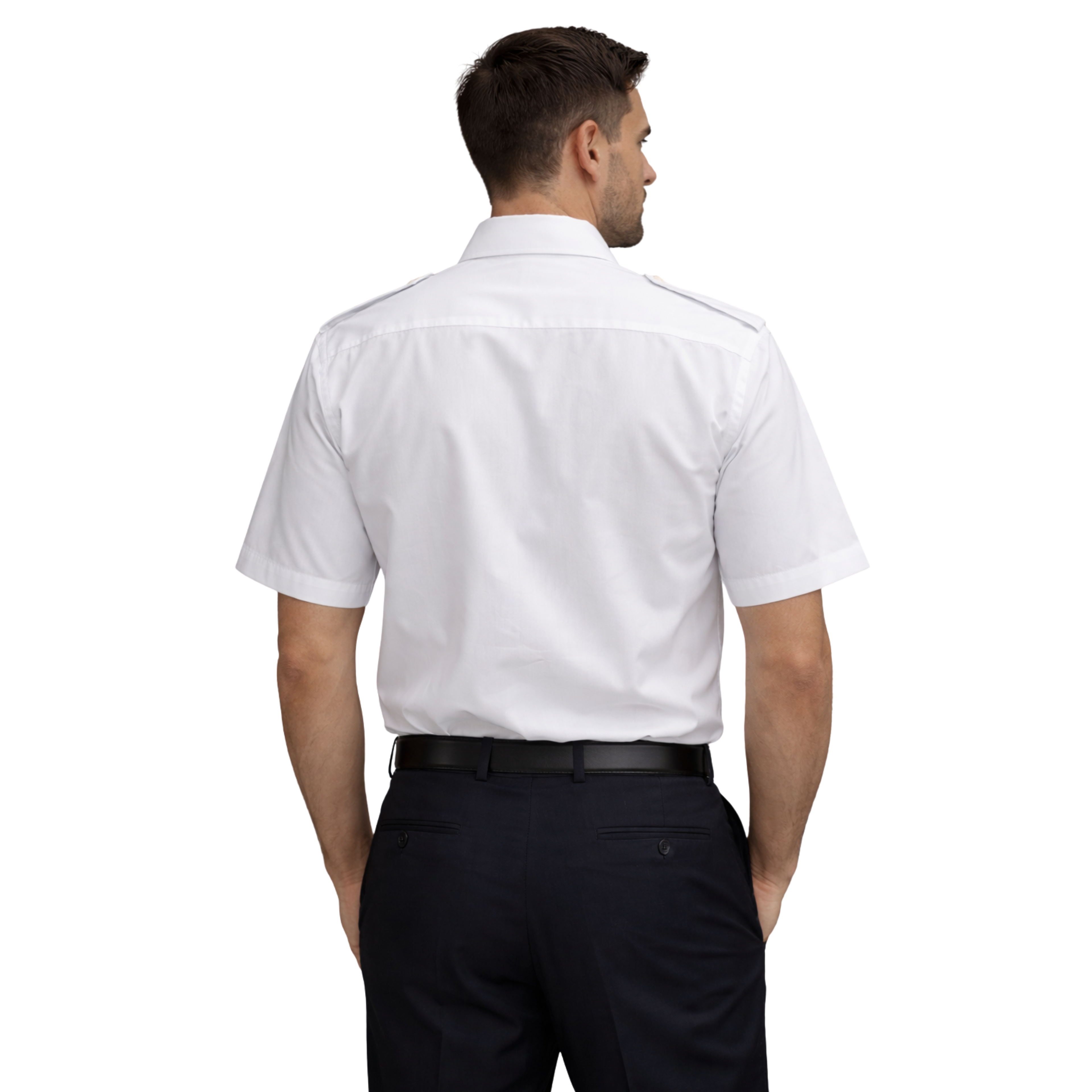 Merchant Navy Premium White Shirt 100% Cotton With Shoulder Strap - Half Sleeves