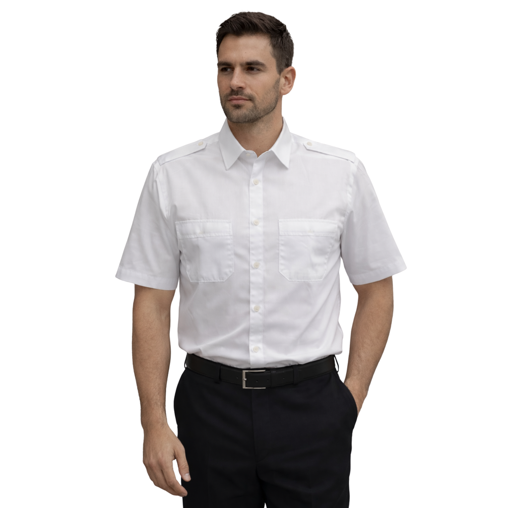 Merchant Navy Premium White Shirt 100% Cotton With Shoulder Strap - Half Sleeves
