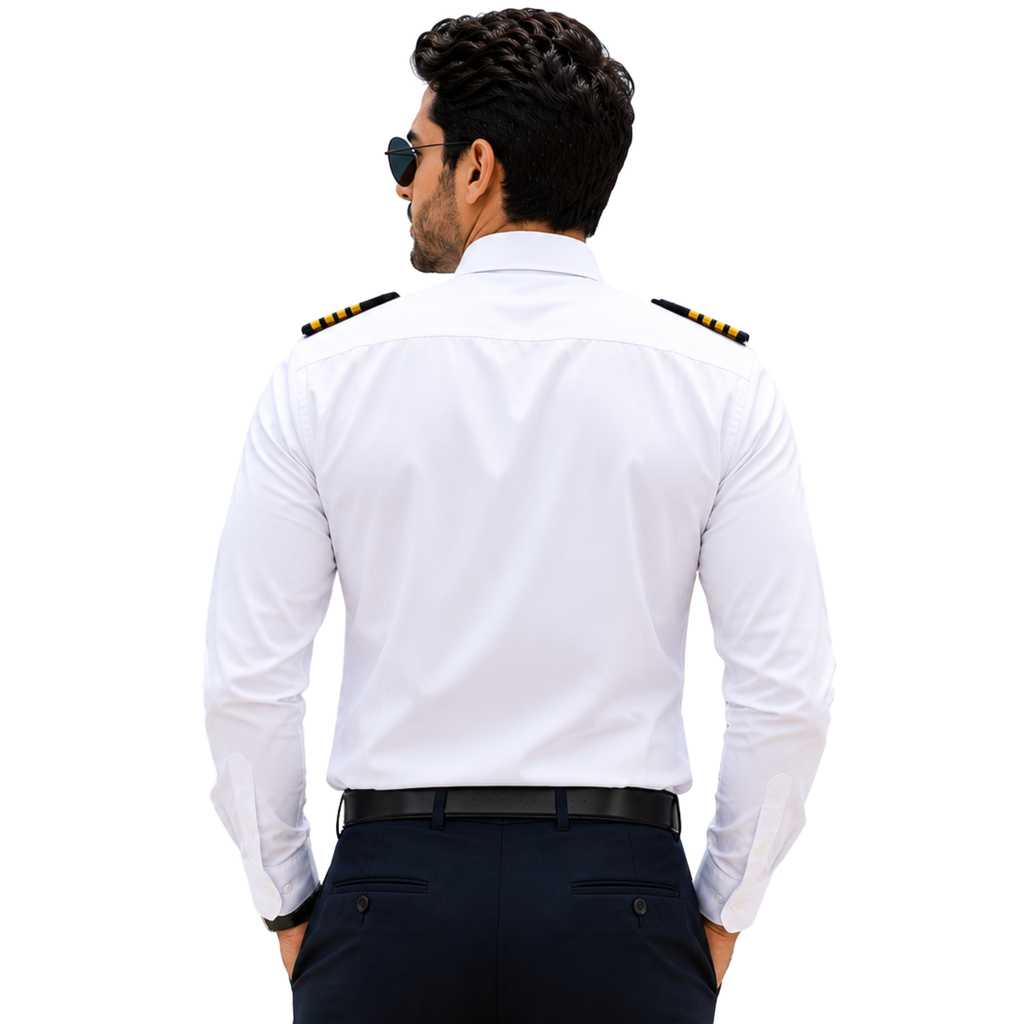 JAHAAZI Premium Airline/Pilot/Merchant Navy Shirt 100% Cotton | shoulder Strap | Pen Holder