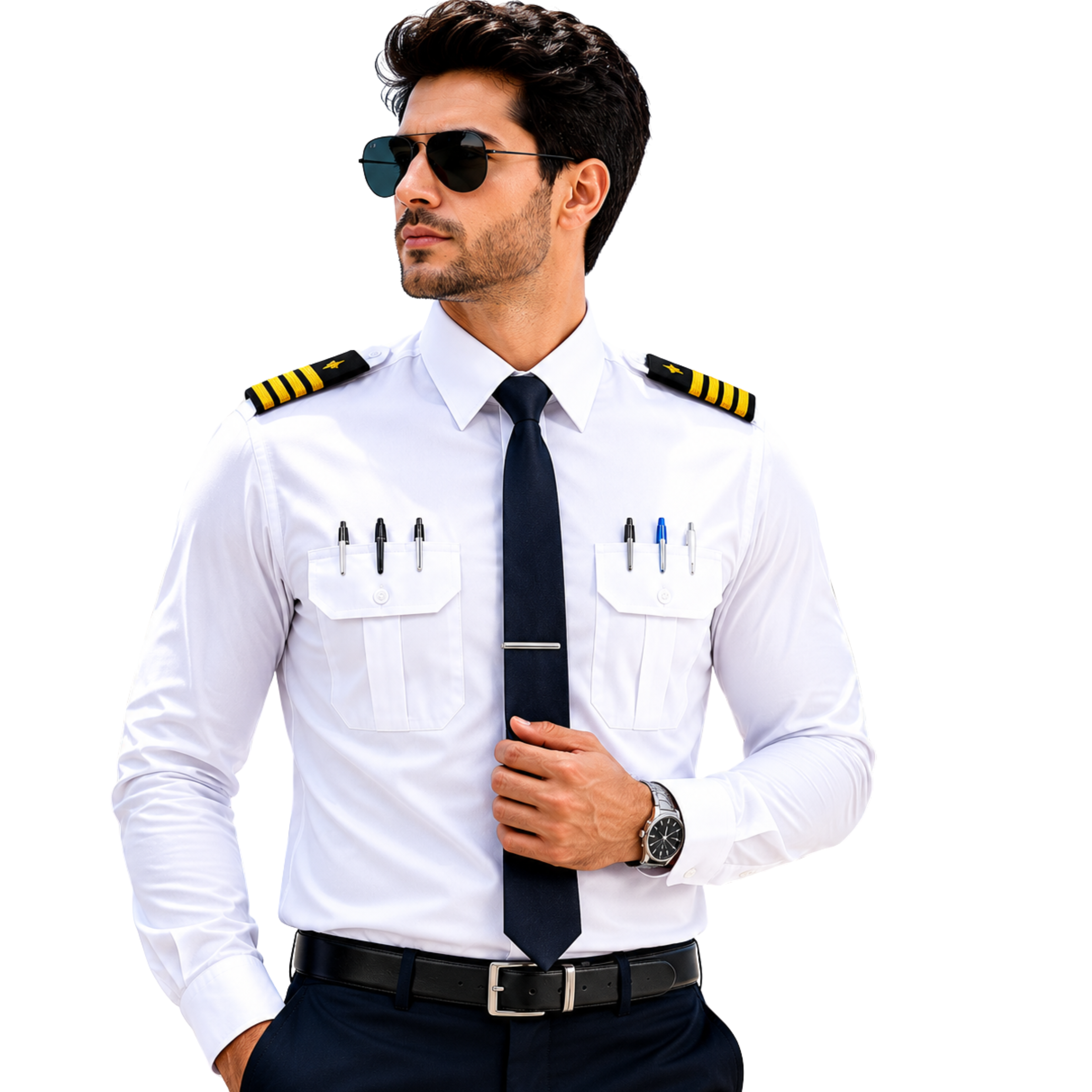 JAHAAZI Premium Airline/Pilot/Merchant Navy Shirt 100% Cotton | shoulder Strap | Pen Holder