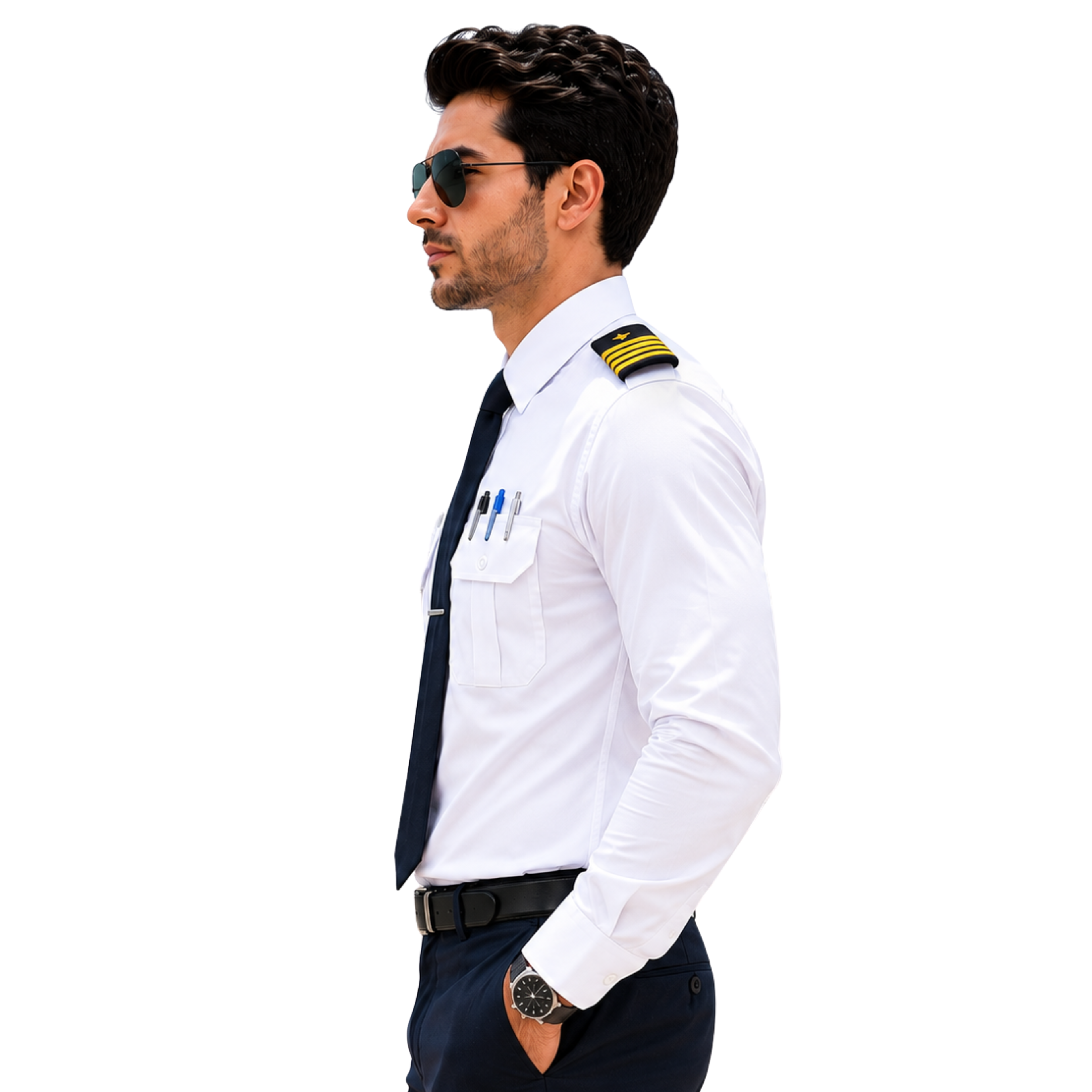 JAHAAZI Premium Airline/Pilot/Merchant Navy Shirt 100% Cotton | shoulder Strap | Pen Holder