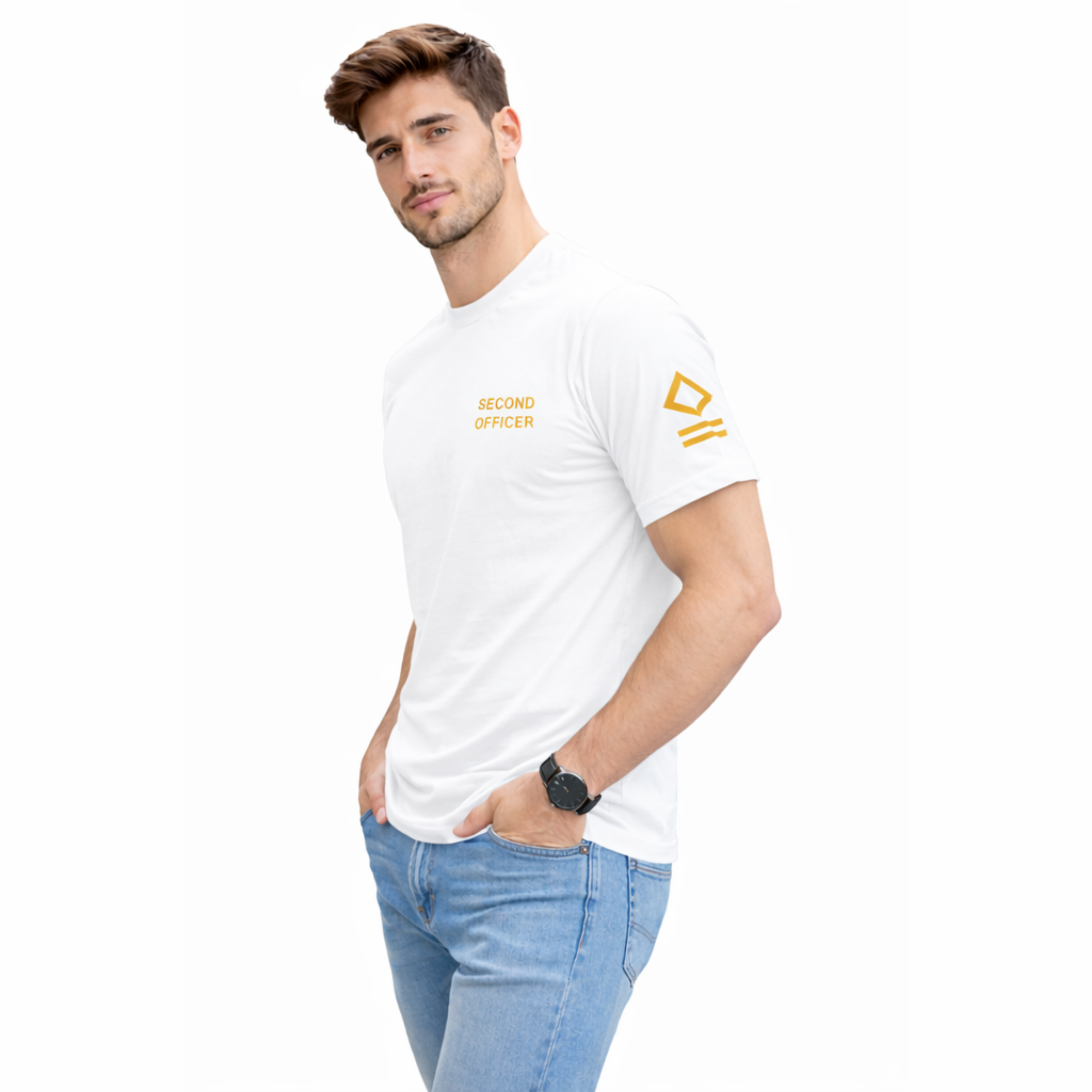Merchant Navy Second Officer Rank Printed T-Shirt – Bio-Washed 100% Cotton & High-Quality Printing
